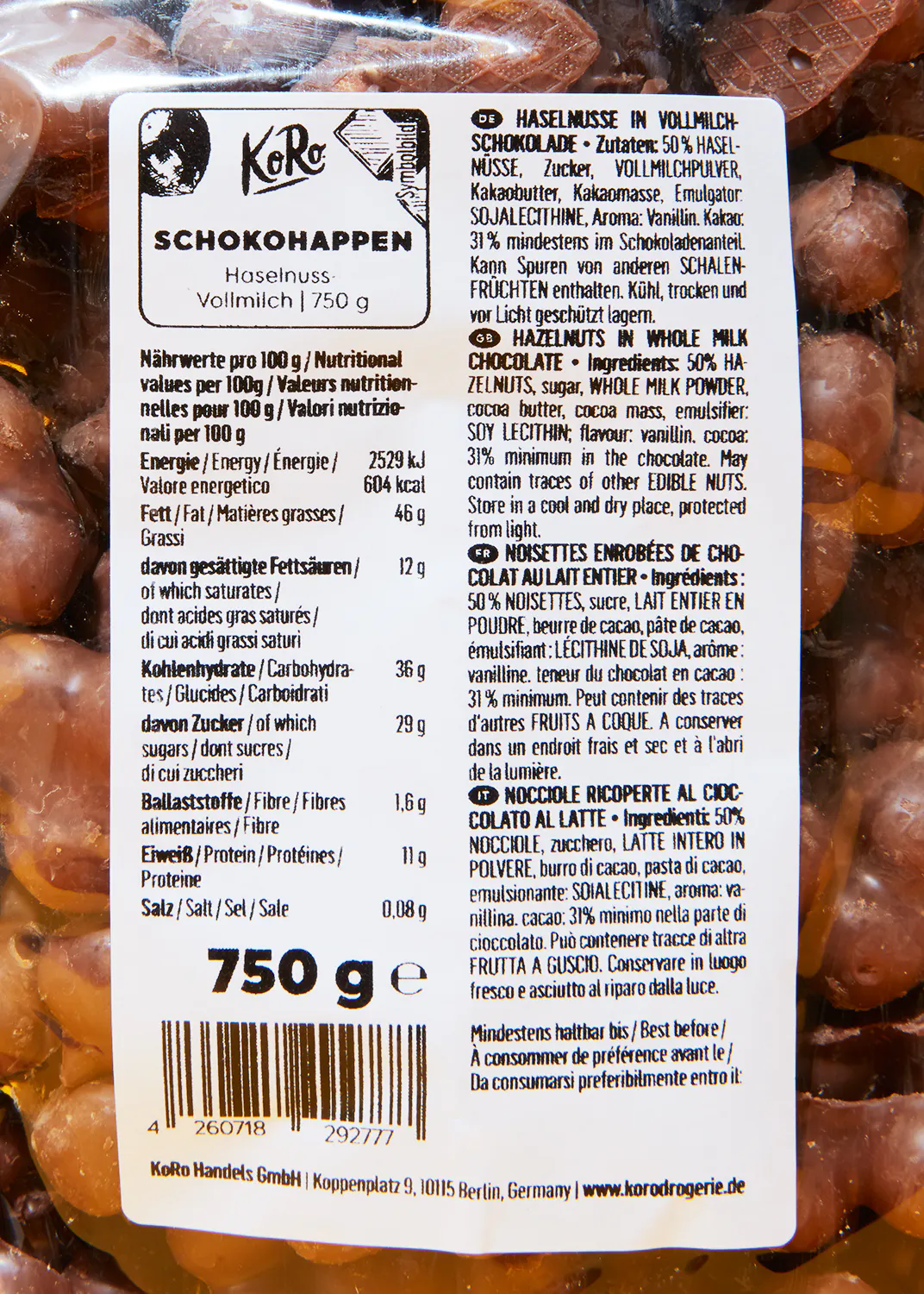 eine Schachtel Schokoladen haselnuss vollmilch 750g