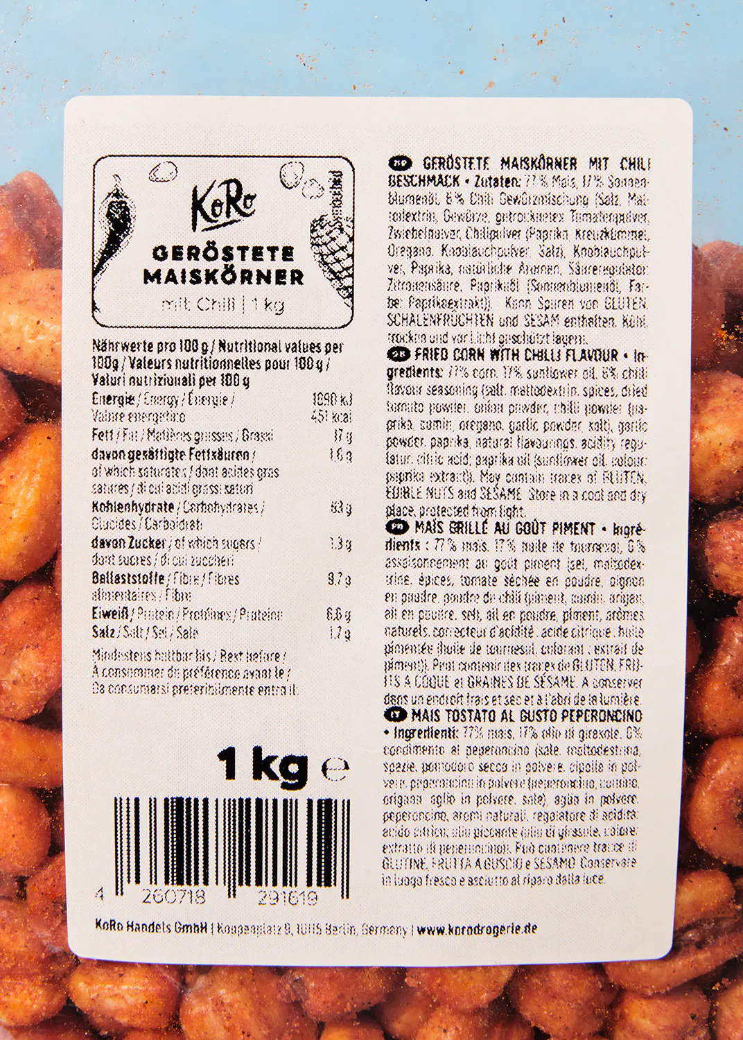 l' arrière de l' étiquette d' un sac de maïs grillé au goût piment