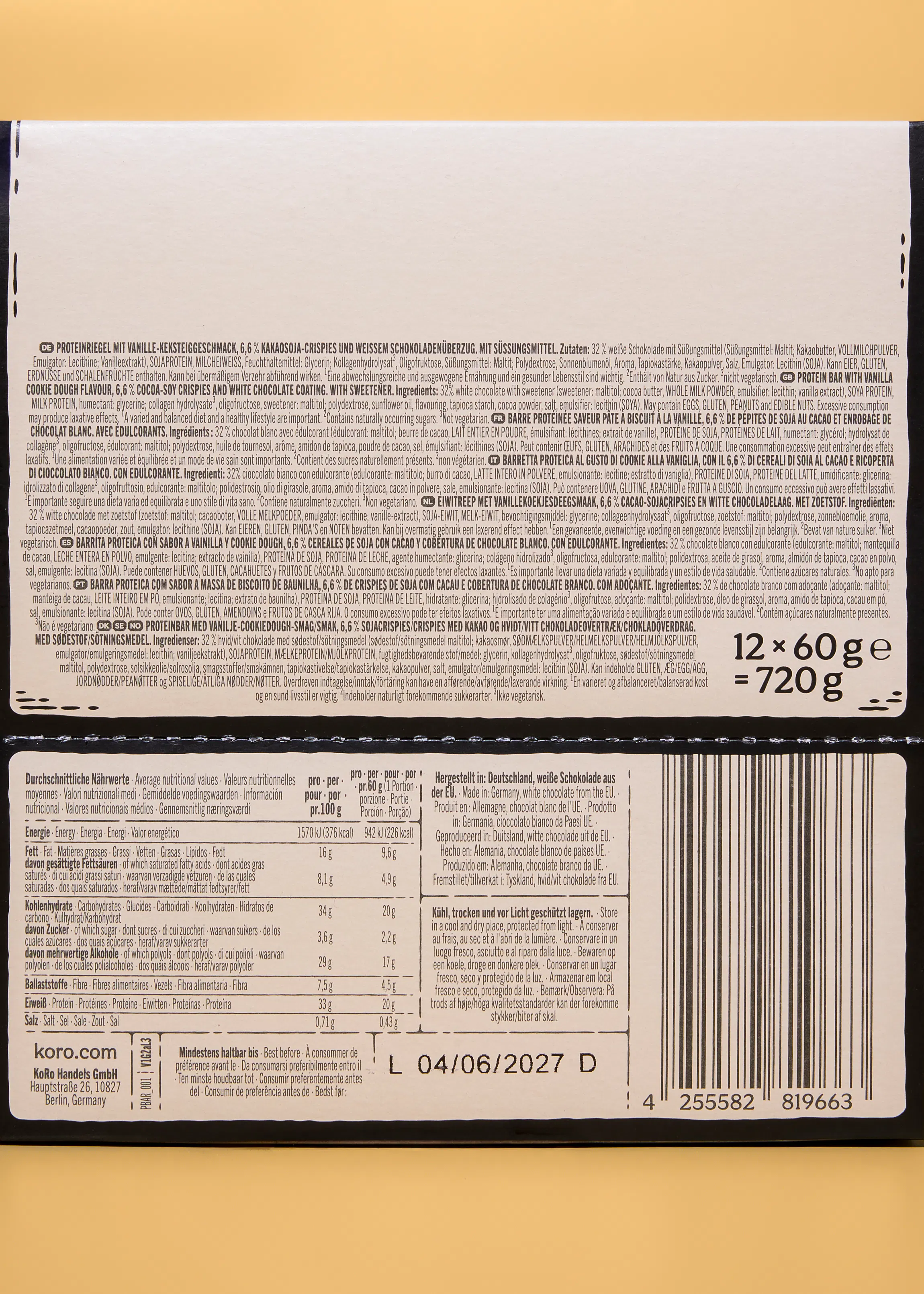 Vanilla-cookie dough style protein bar 12 x 60g