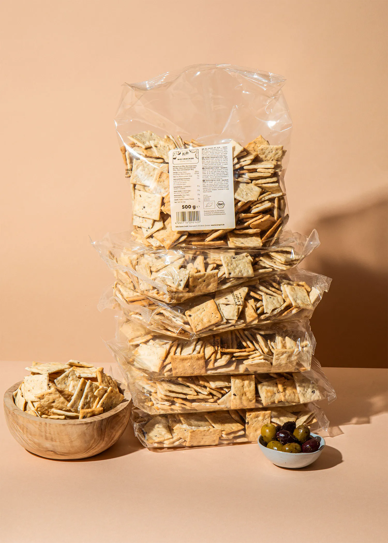 a bag of crackers is stacked on top of another bag