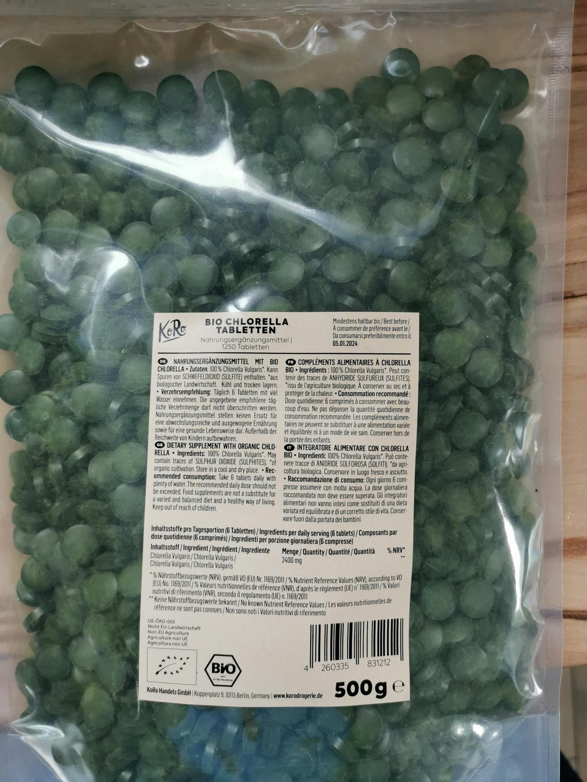 Organic Chlorella Tablets KoRo United Kingdom