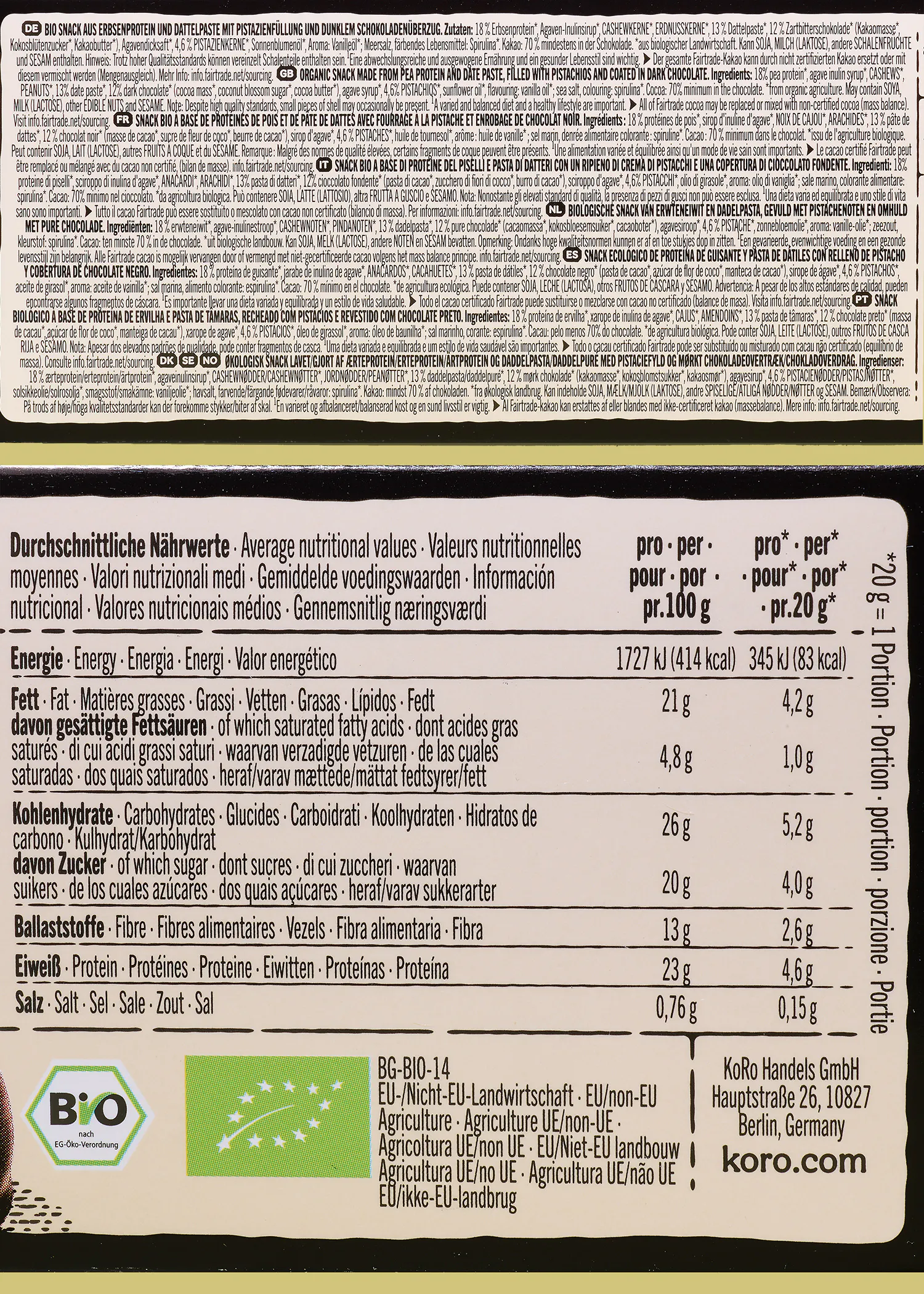 Bio Protein Duo Dark Choc Pistachio | 12 x 2 x 20 g