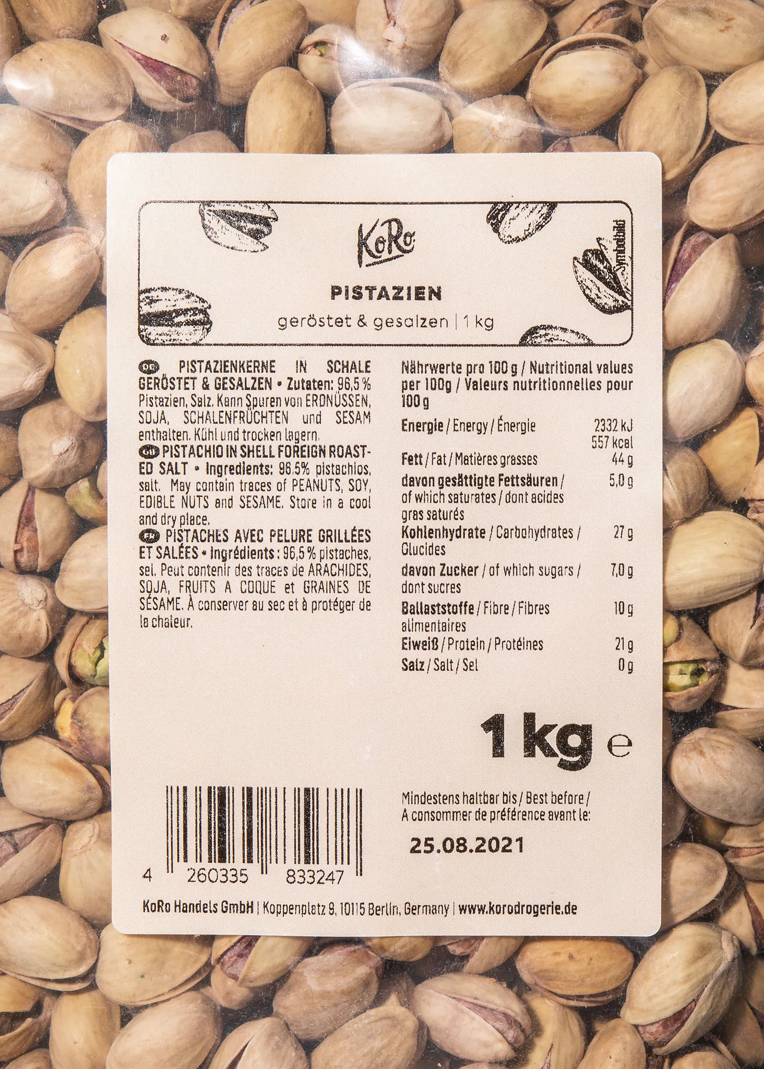 eine Packung Pistazien mit einem Gewicht von 1kg