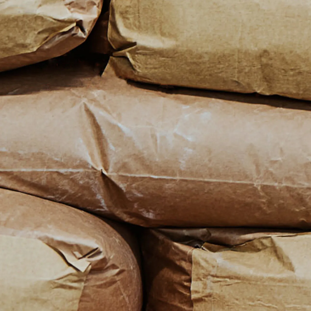 un montón de bolsas de papel marrón apiladas una encima de la otra