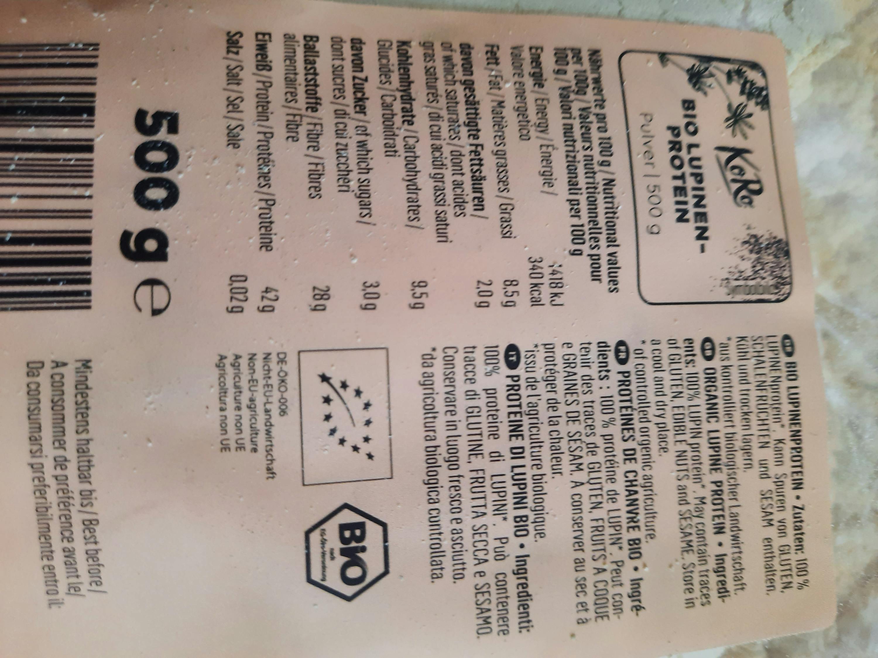 l' arrière d' une boîte de 500g de protéines bio