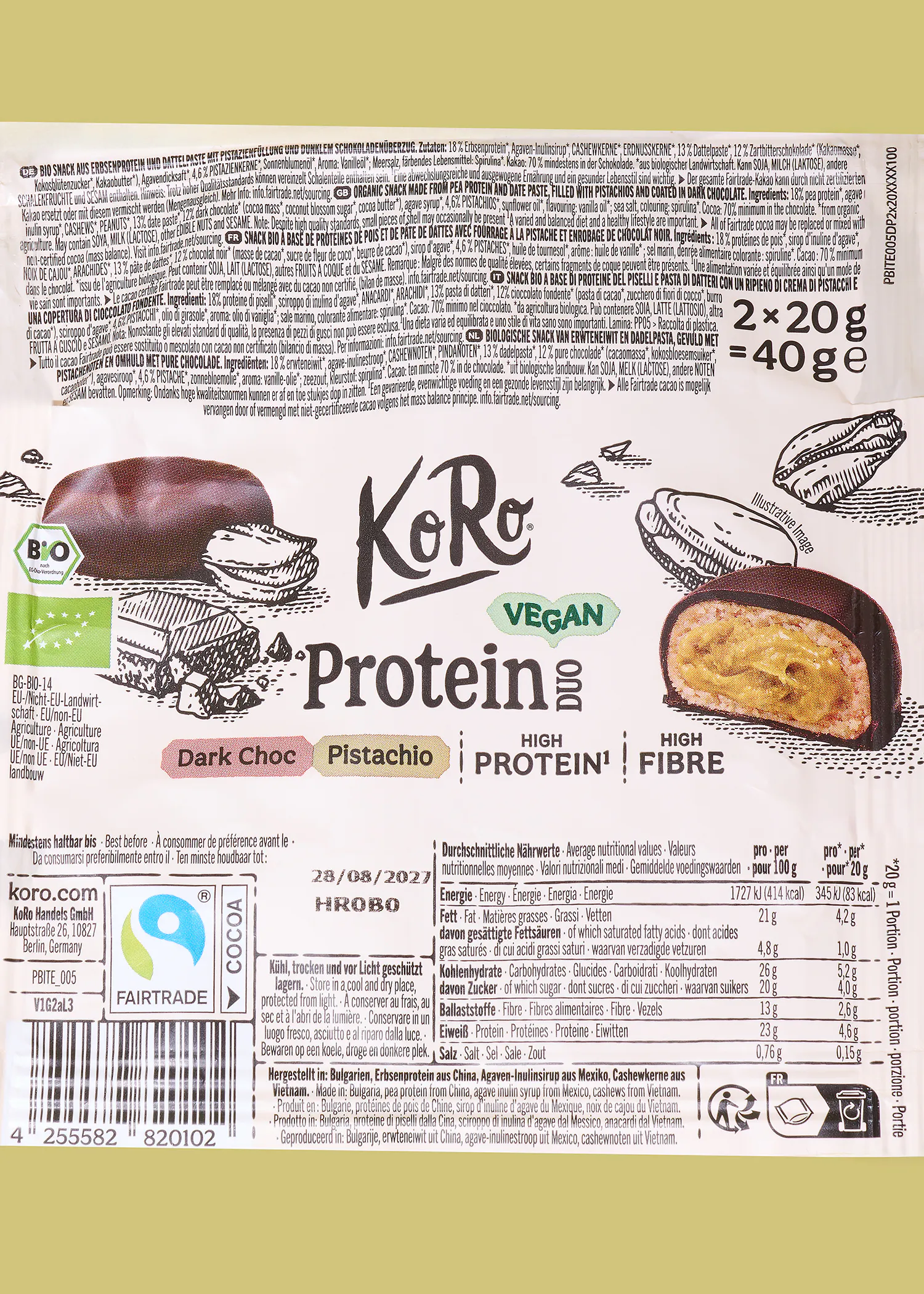 Bio Protein Duo Dark Choc Pistachio | 2 x 20 g