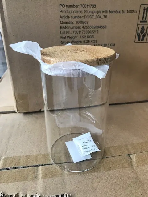 Barattolo In Vetro NERTHUS FIH 780 Con Coperchio In Bambù, 1100 Ml, Contenitore Ermetico Per Alimenti, Per Conservare Pasta, Riso, Caffè