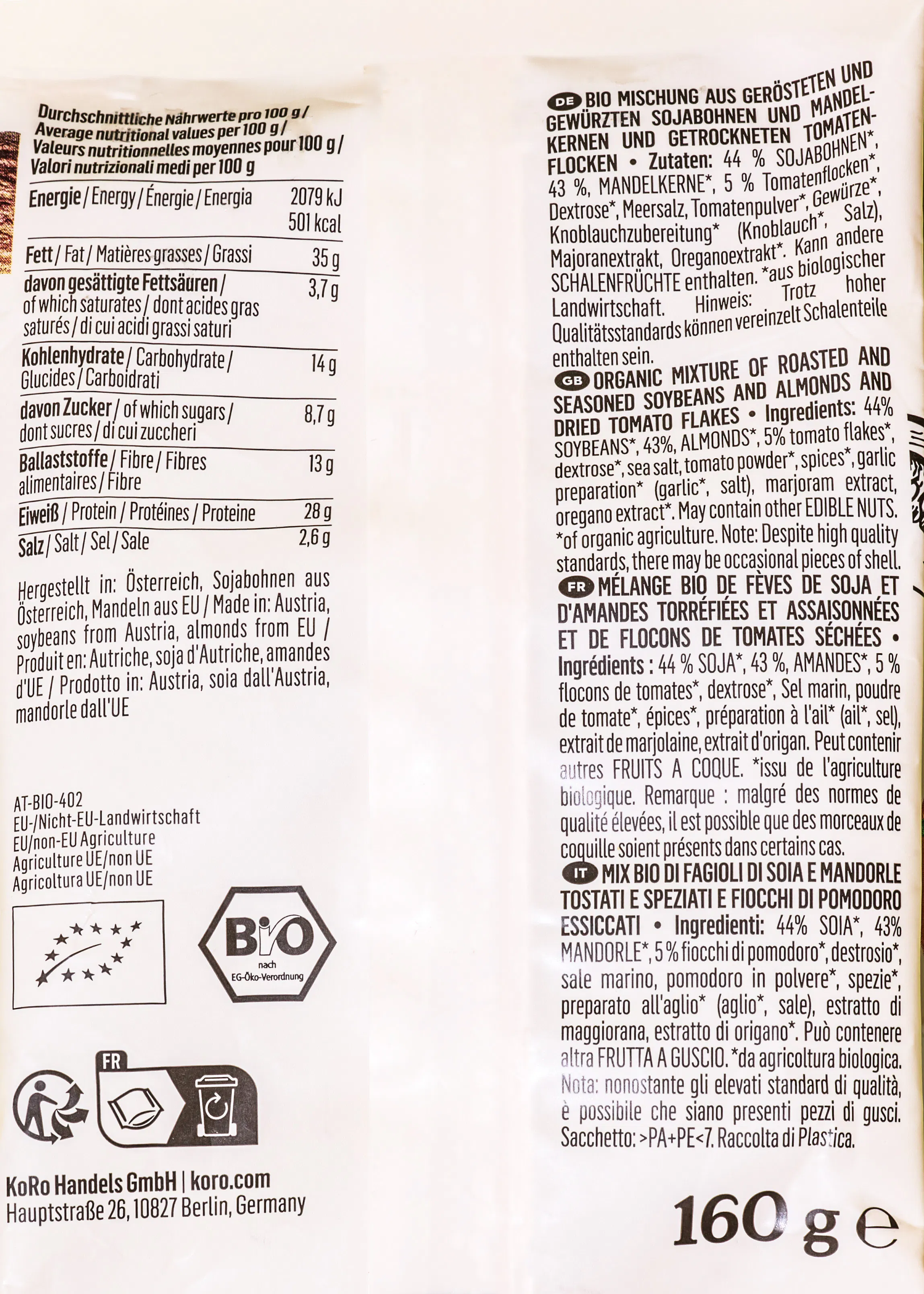 Organic protein mix with tomato flakes 160g
