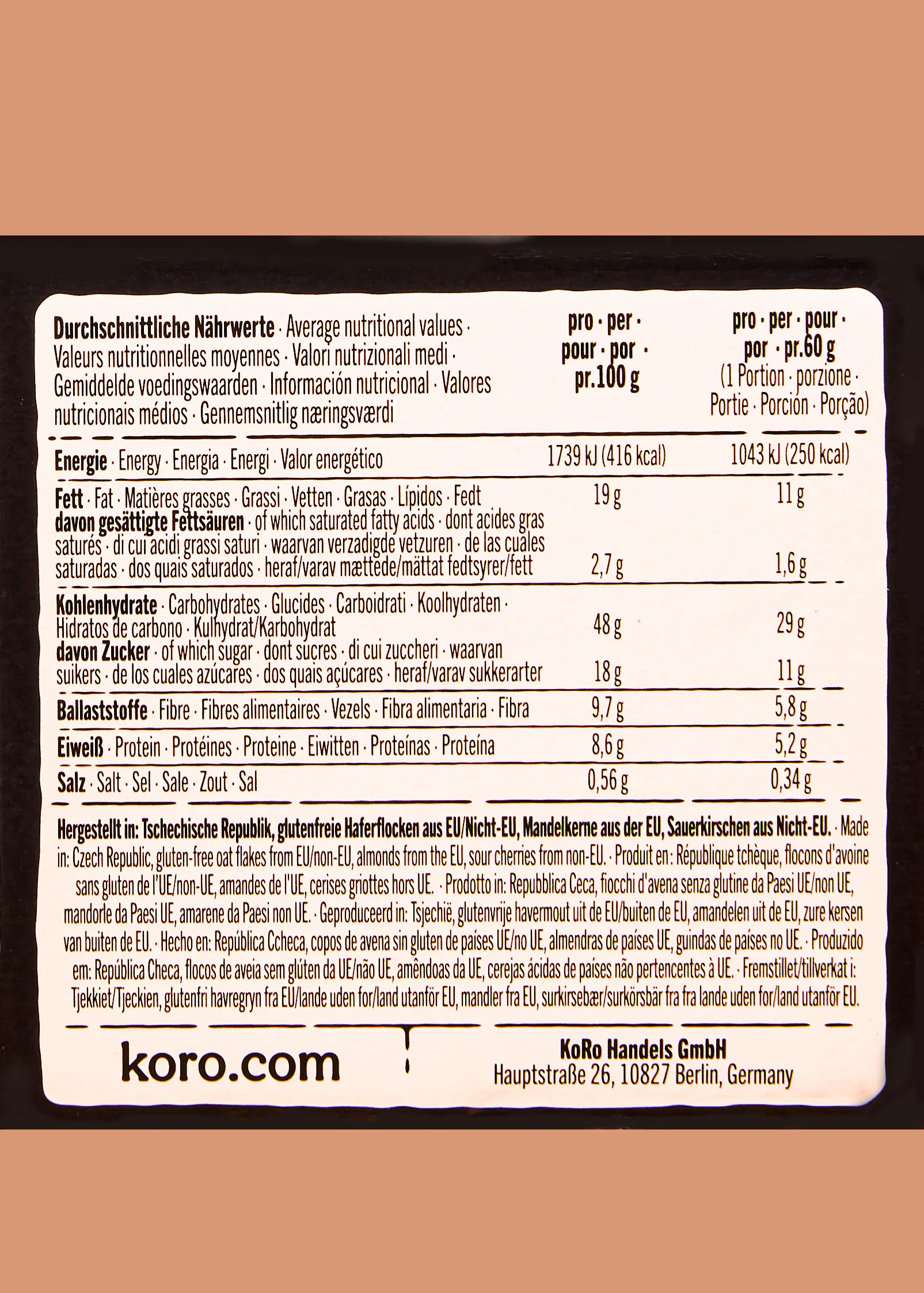 Bio Oat Bar Sour Cherry Chocolate | 15 x 60 g