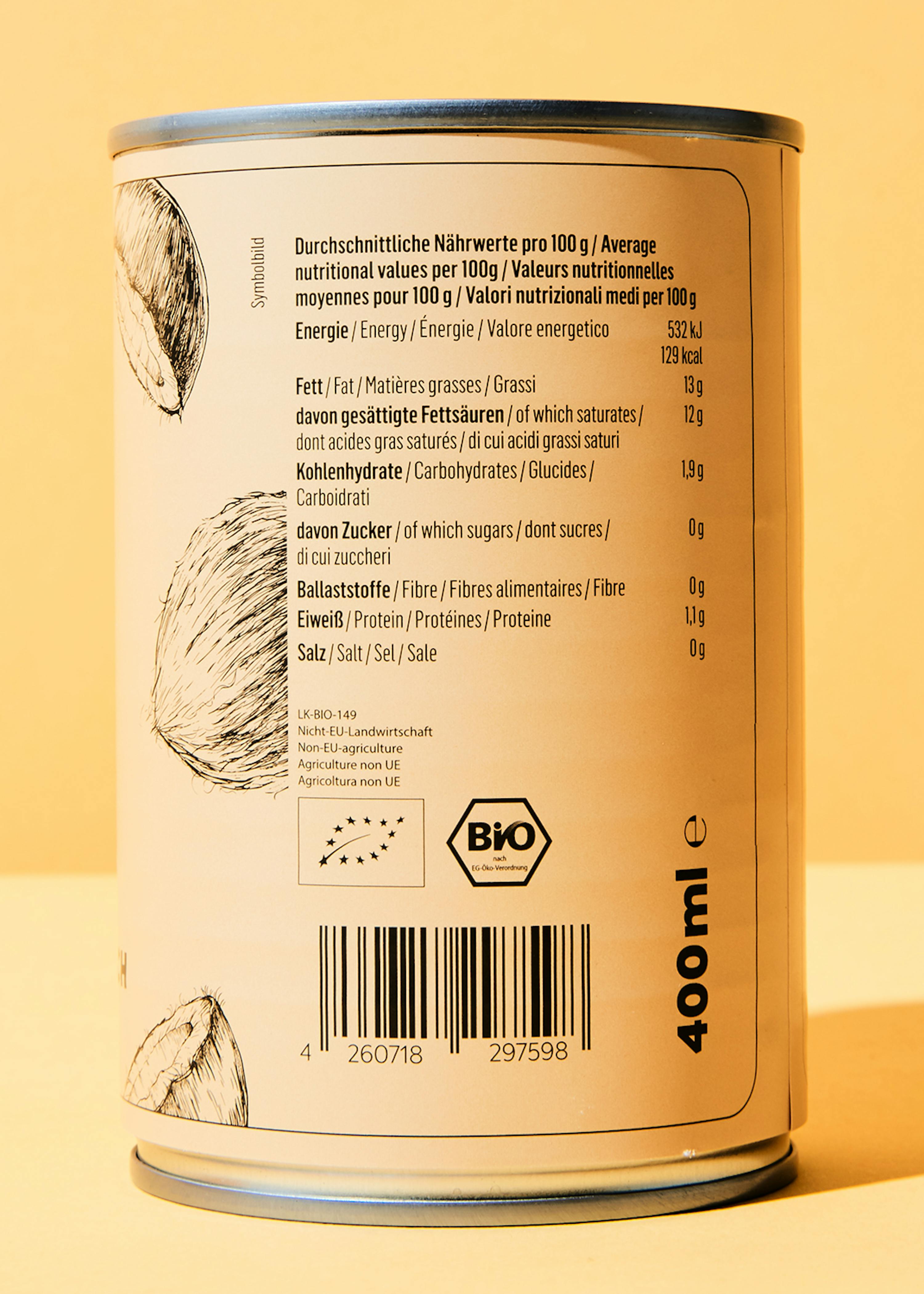 the back of a can of food shows the nutritional values per 100g