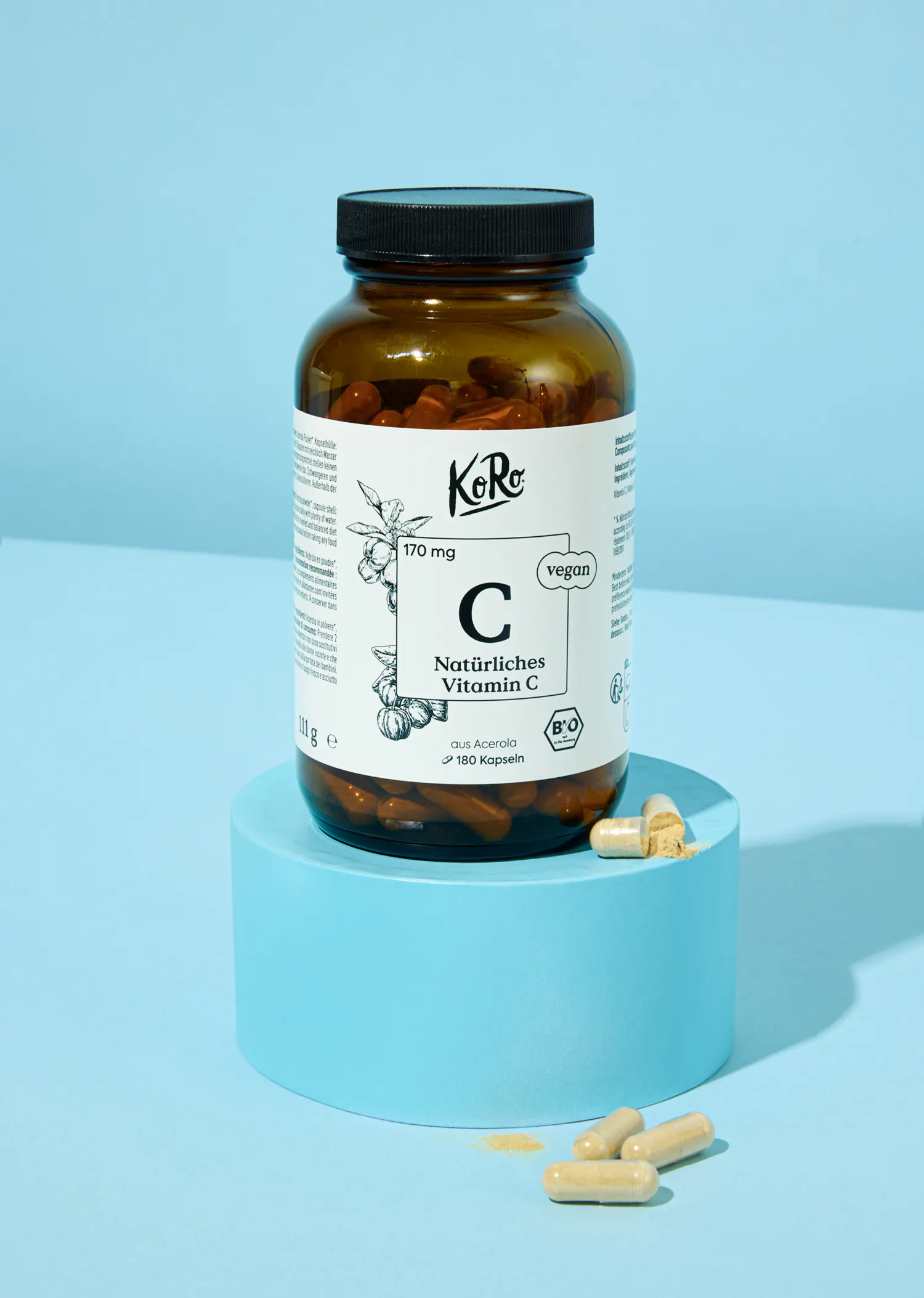 Natürliches Vitamin C aus Bio-Acerola Kapseln 180 Stück