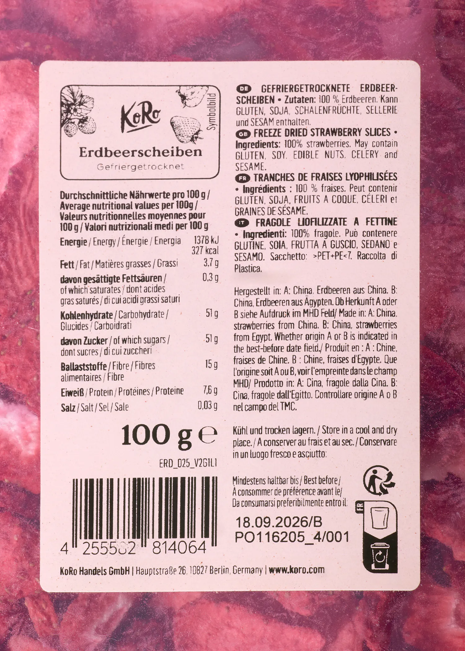 Gefriergetrocknete Erdbeerscheiben 100 g