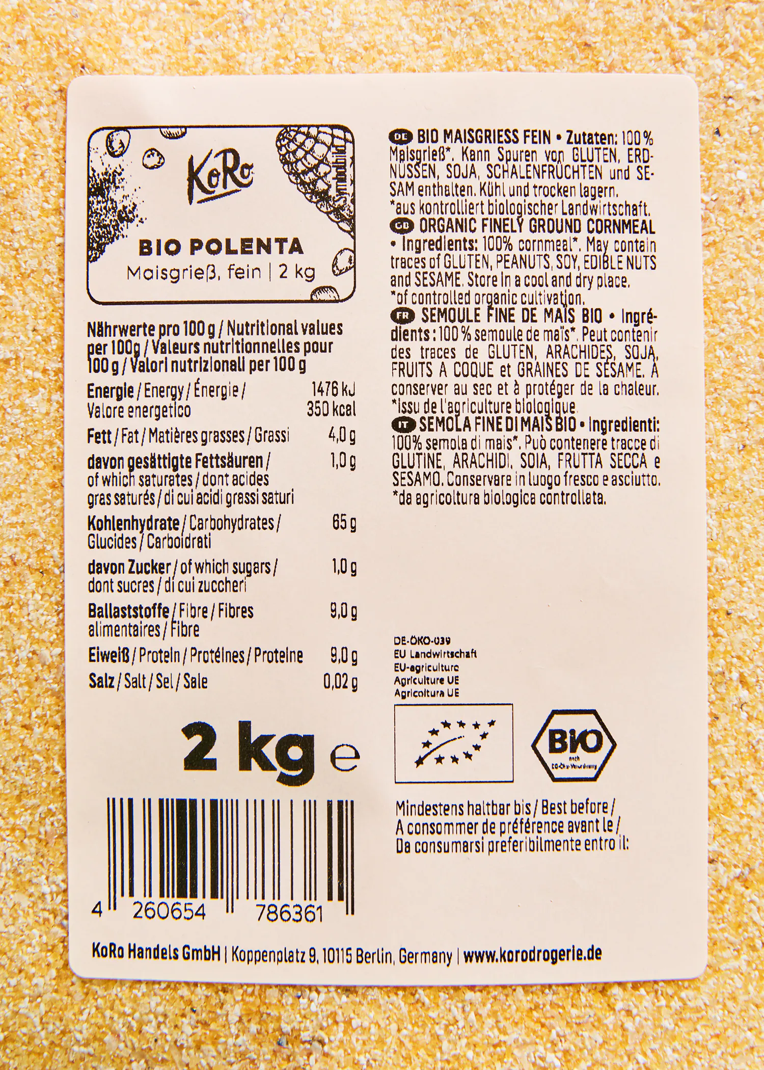 a label for a product called bio polenta