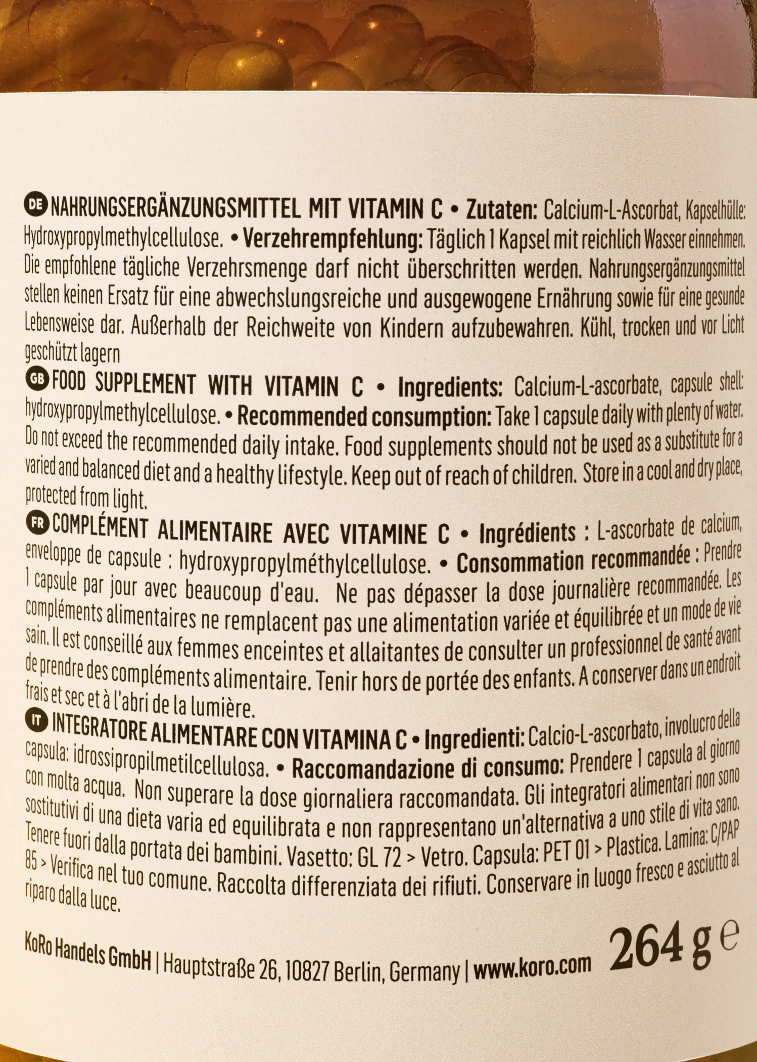a bottle of food supplement with vitamin c contains 264g