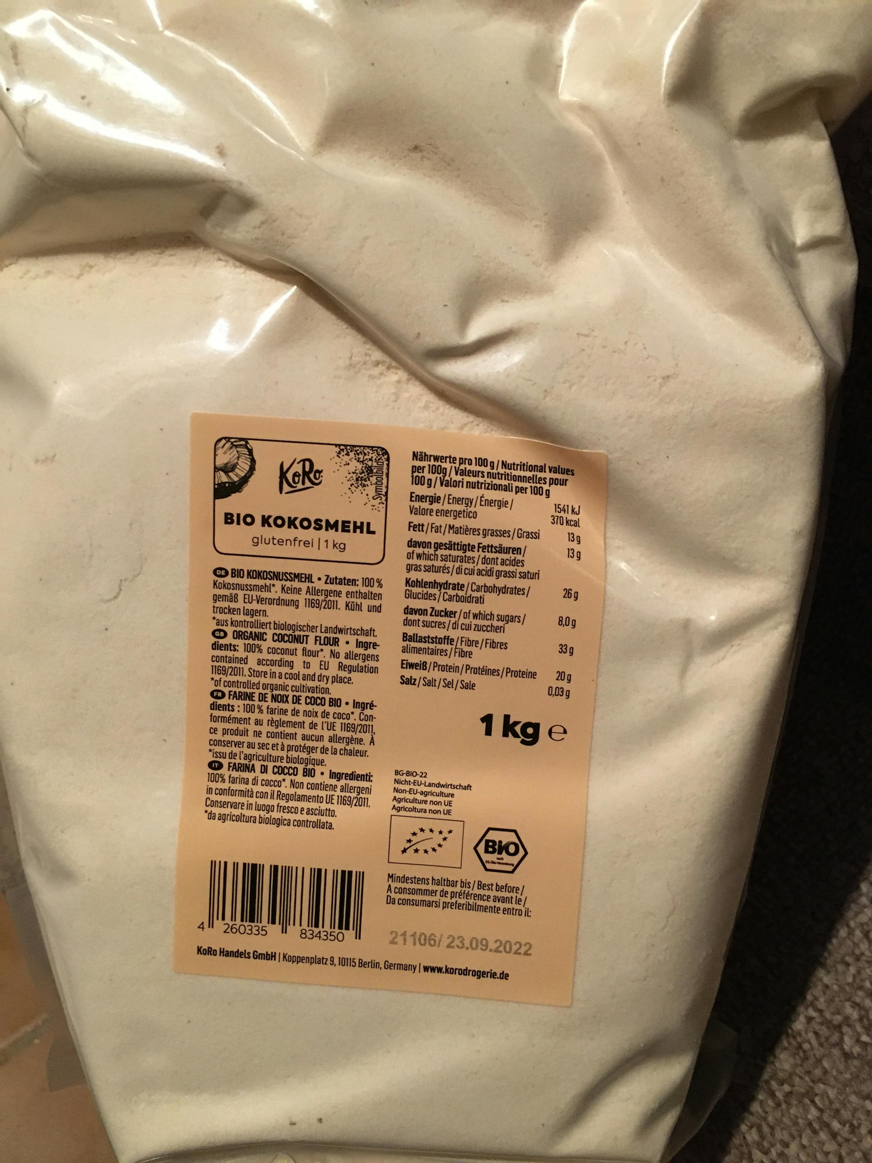 a bag of bio kokosmehl has a label that says 1 kg