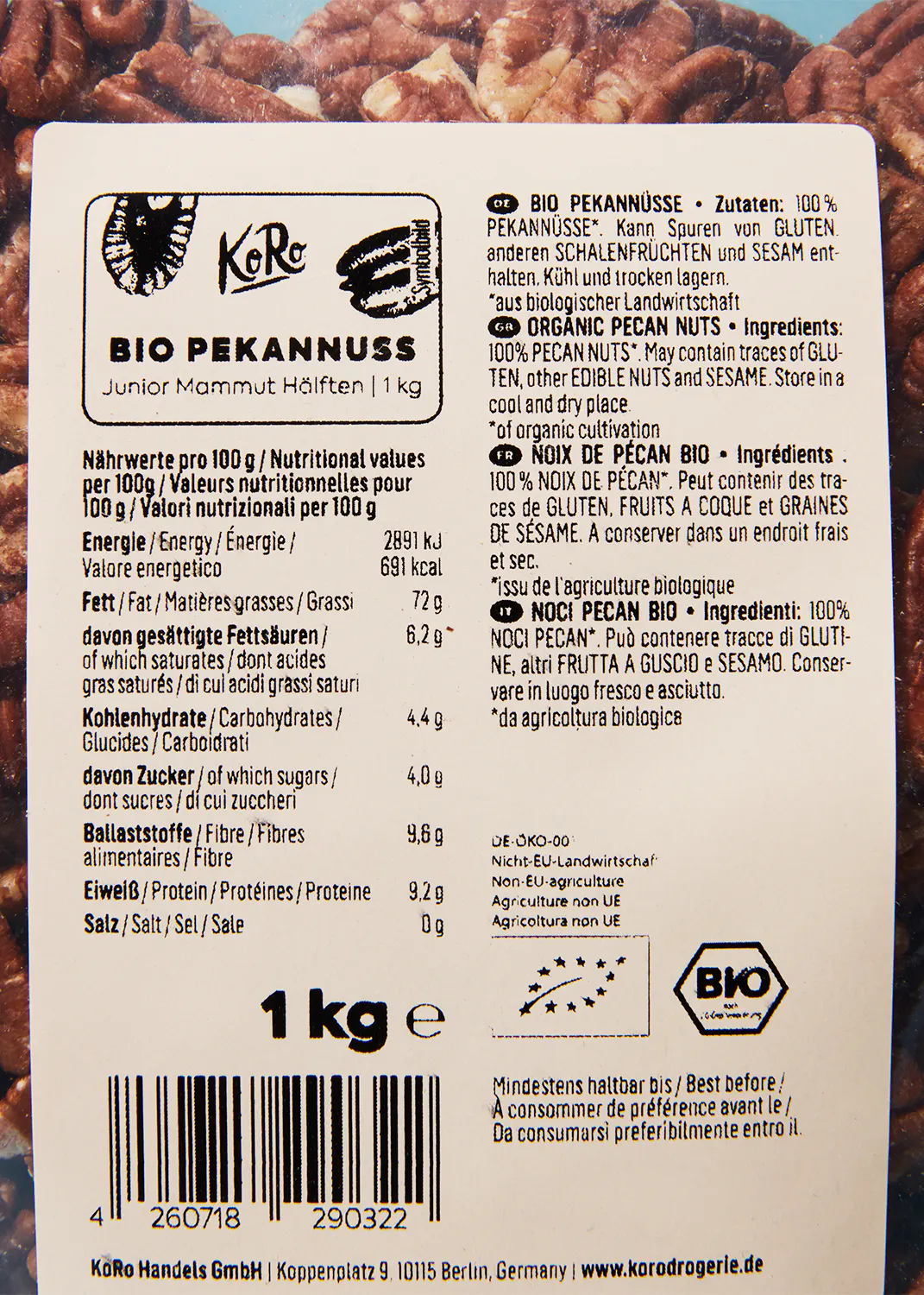 a package of pecans has a label that says " bio pekannuss "