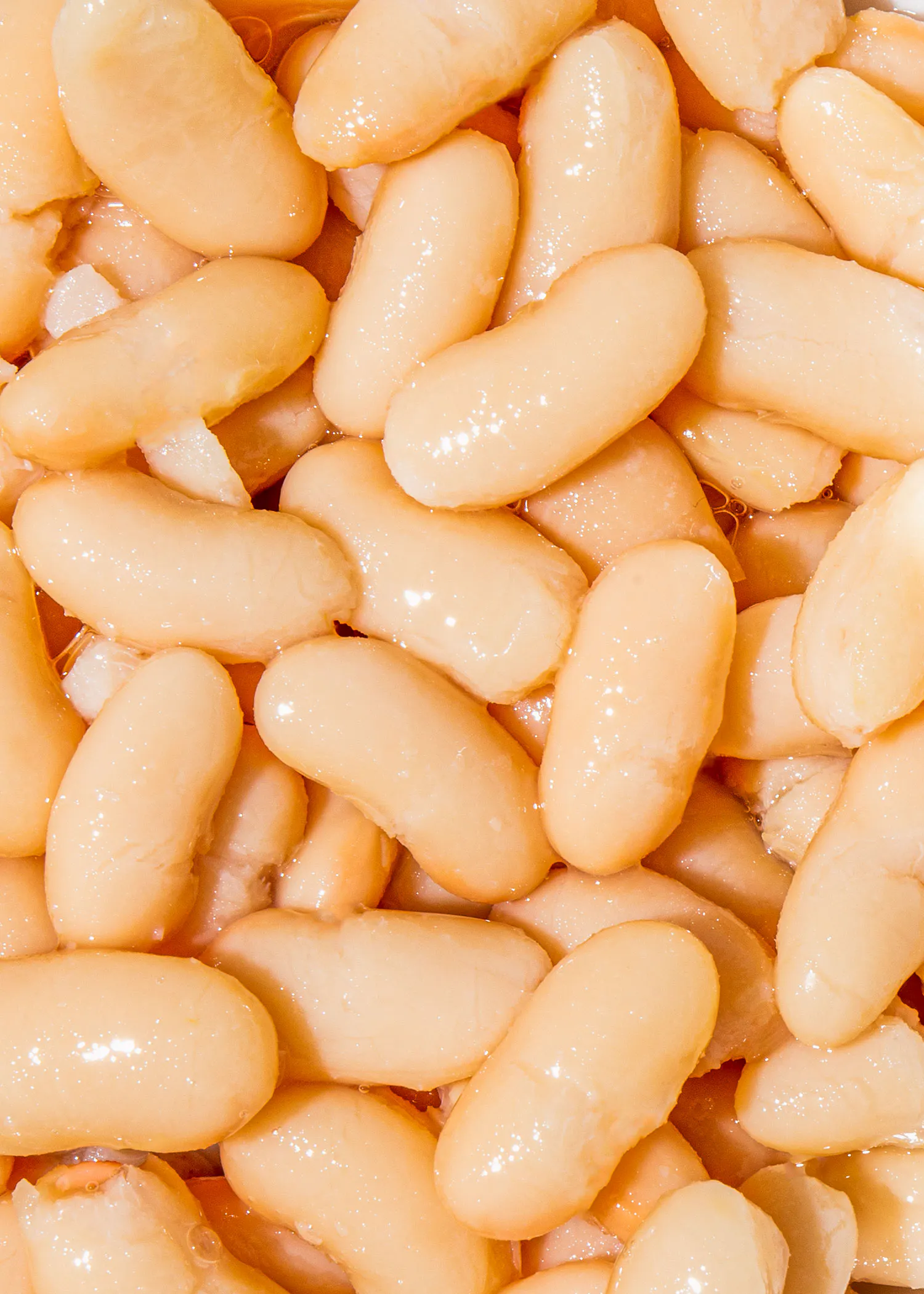 un gros plan d' un tas de haricots blancs en conserve