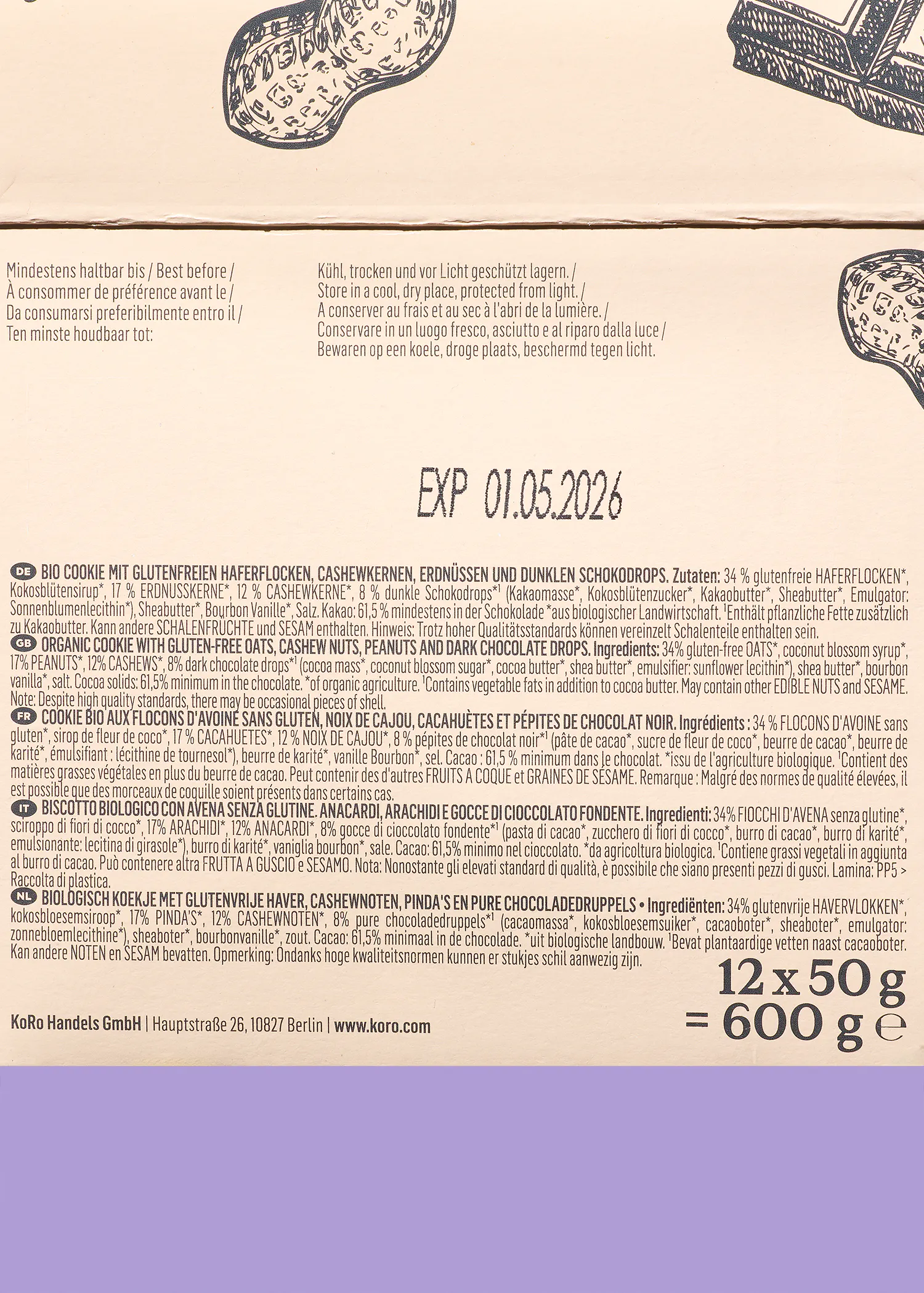 Bio Cookie Peanut Chocolate Chip 12 x 50 g