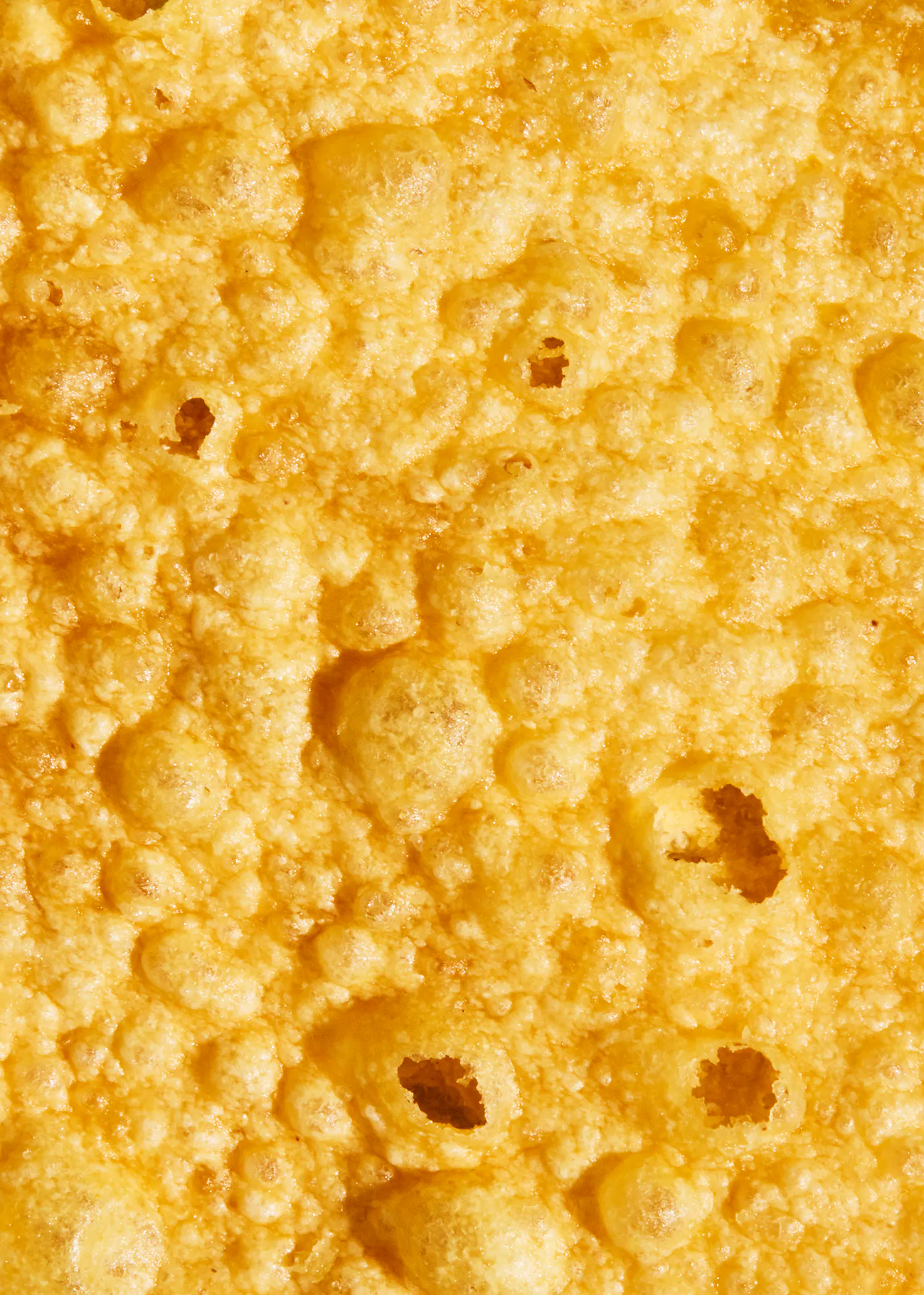 a close up of a tortilla chip with holes in it