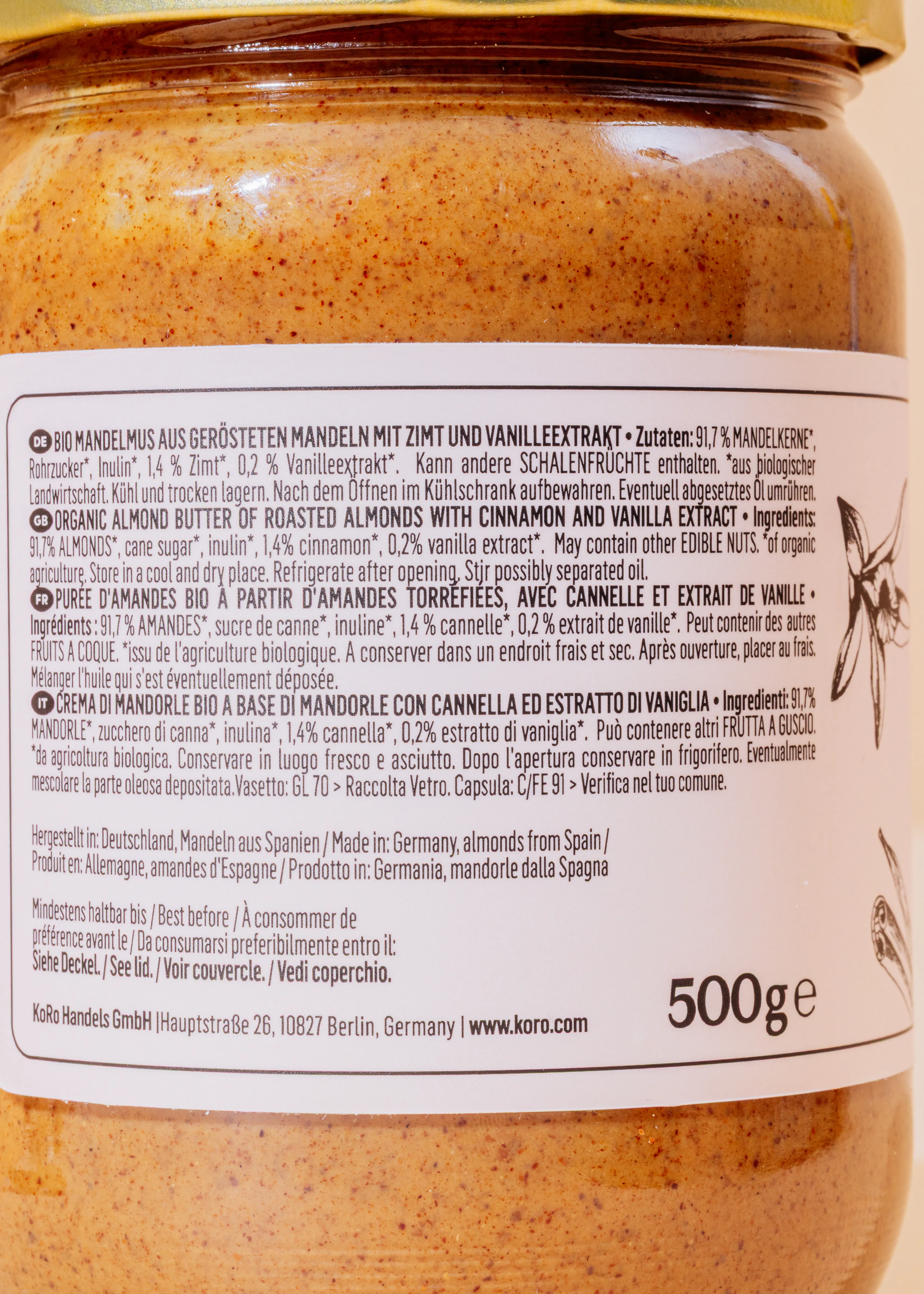 eine Nahaufnahme der Rückseite eines 500g Glases