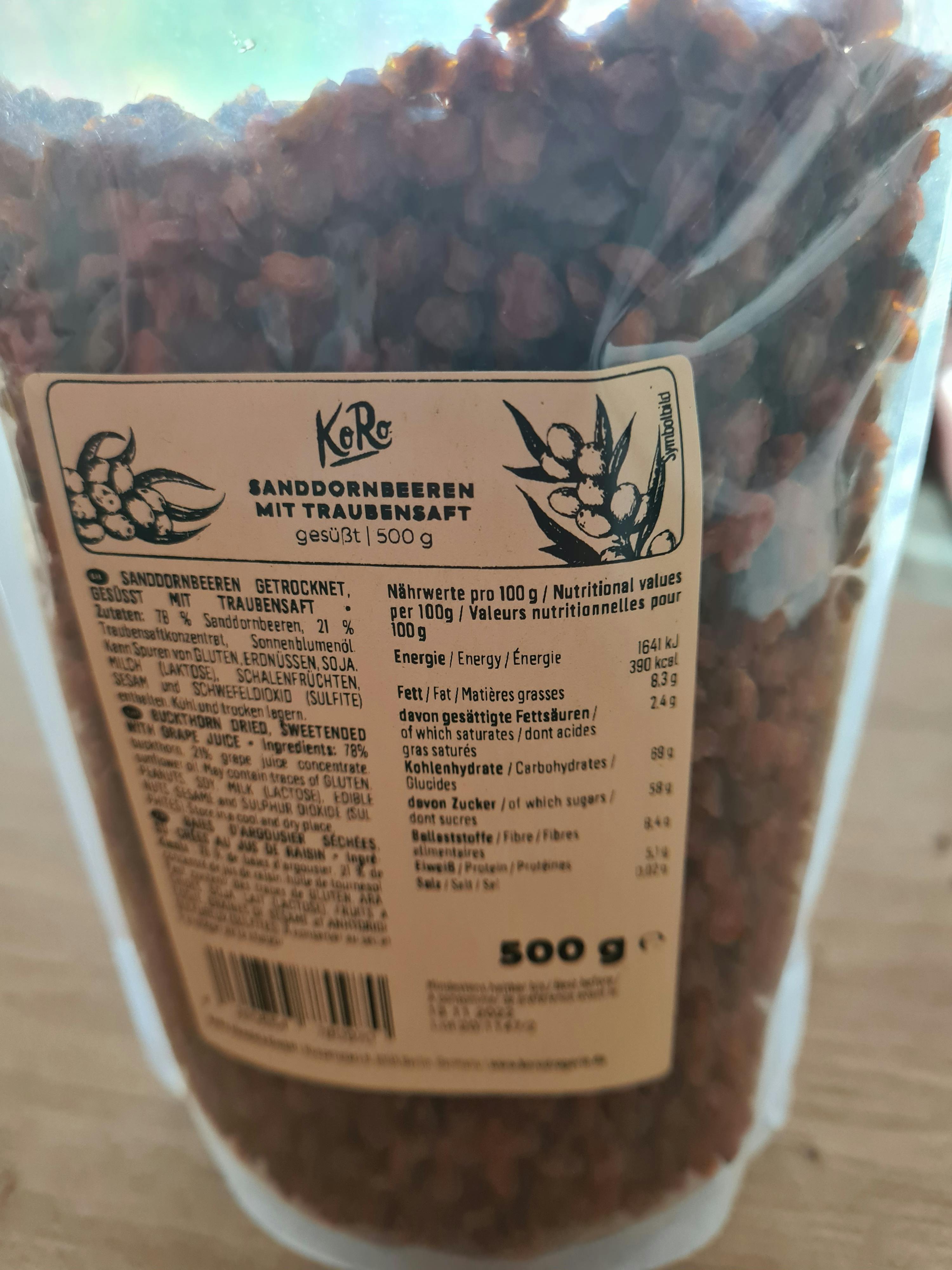 eine Plastiktüte mit einem Etikett auf der Rückseite und einem Gewicht von 500 g