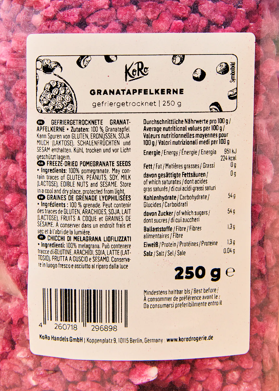 Freeze-dried pomegranate seeds 250g