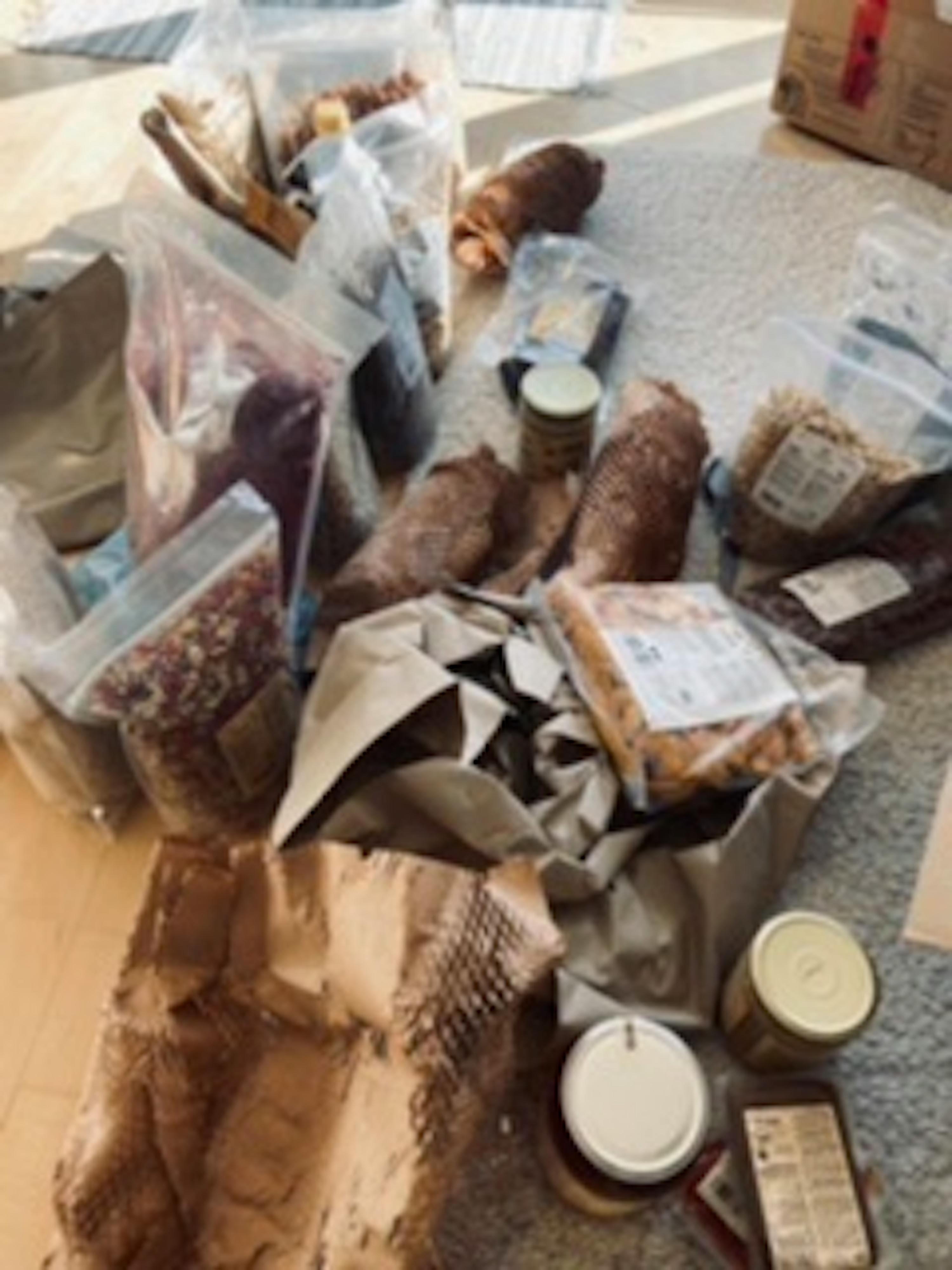 a pile of food including a jar that says ' i love you ' on it