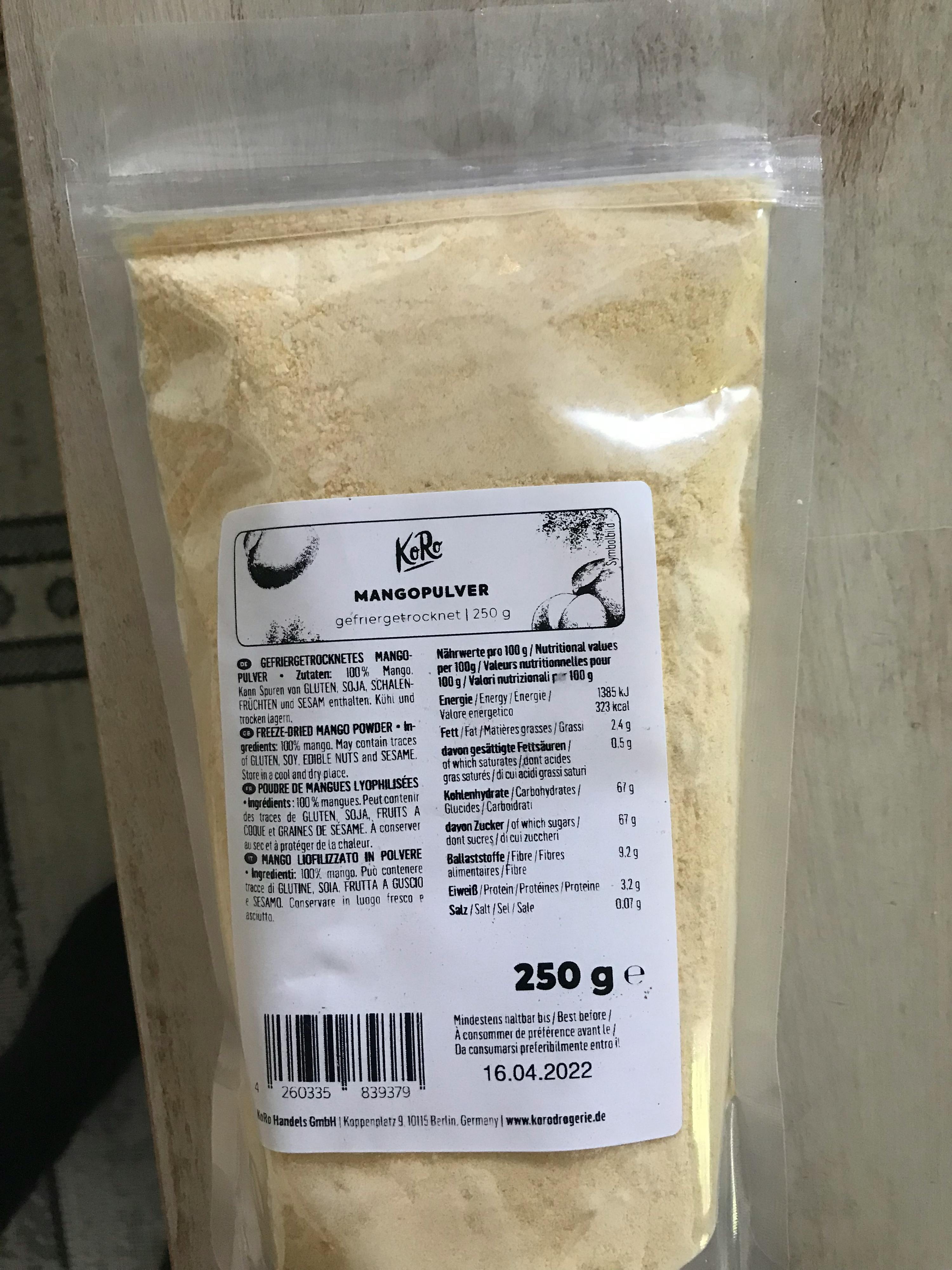 eine 250 g Packung mit einem Etikett auf der Rückseite