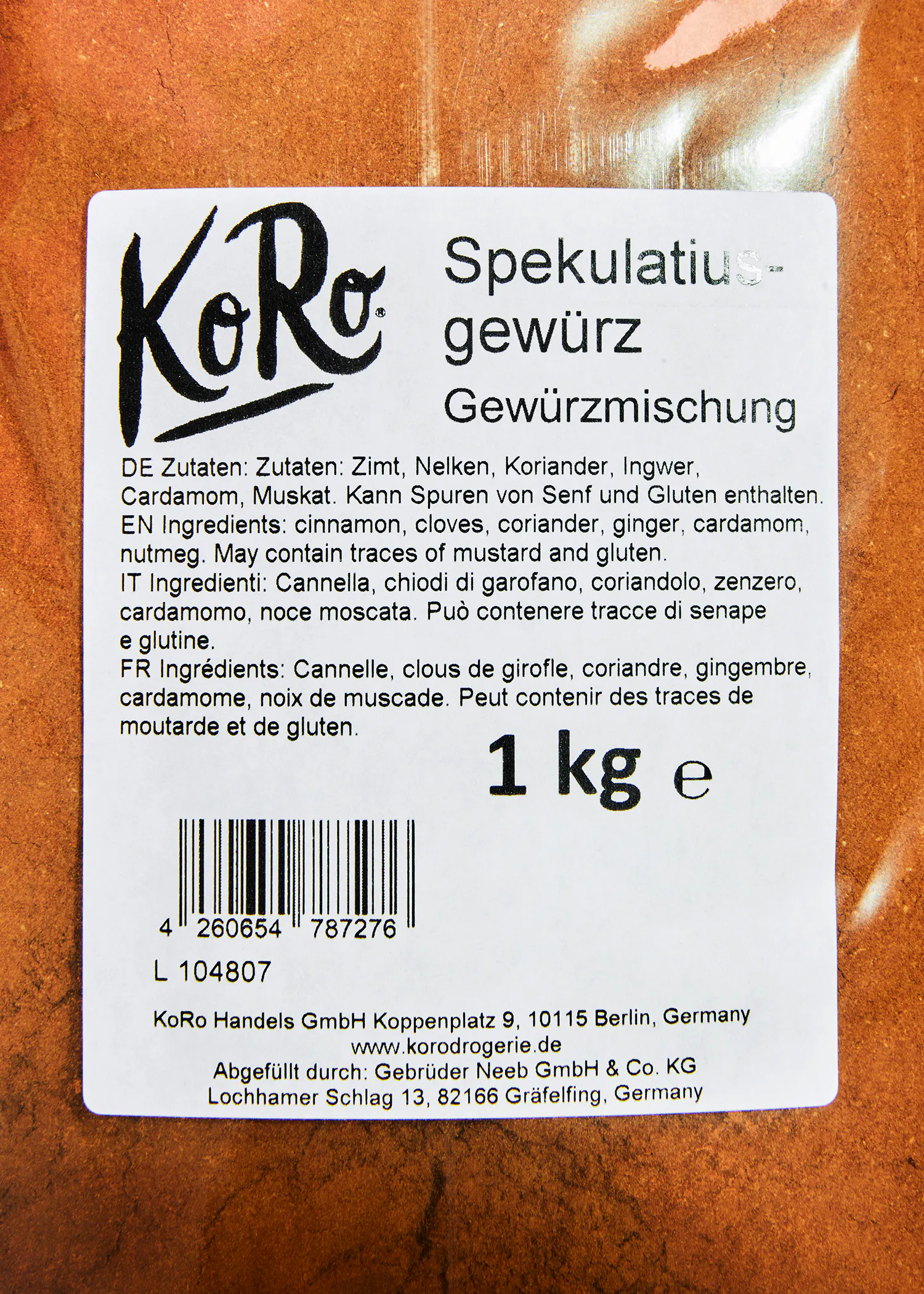 l' étiquette d' un paquet d' épices a un code à barres de 1 kg