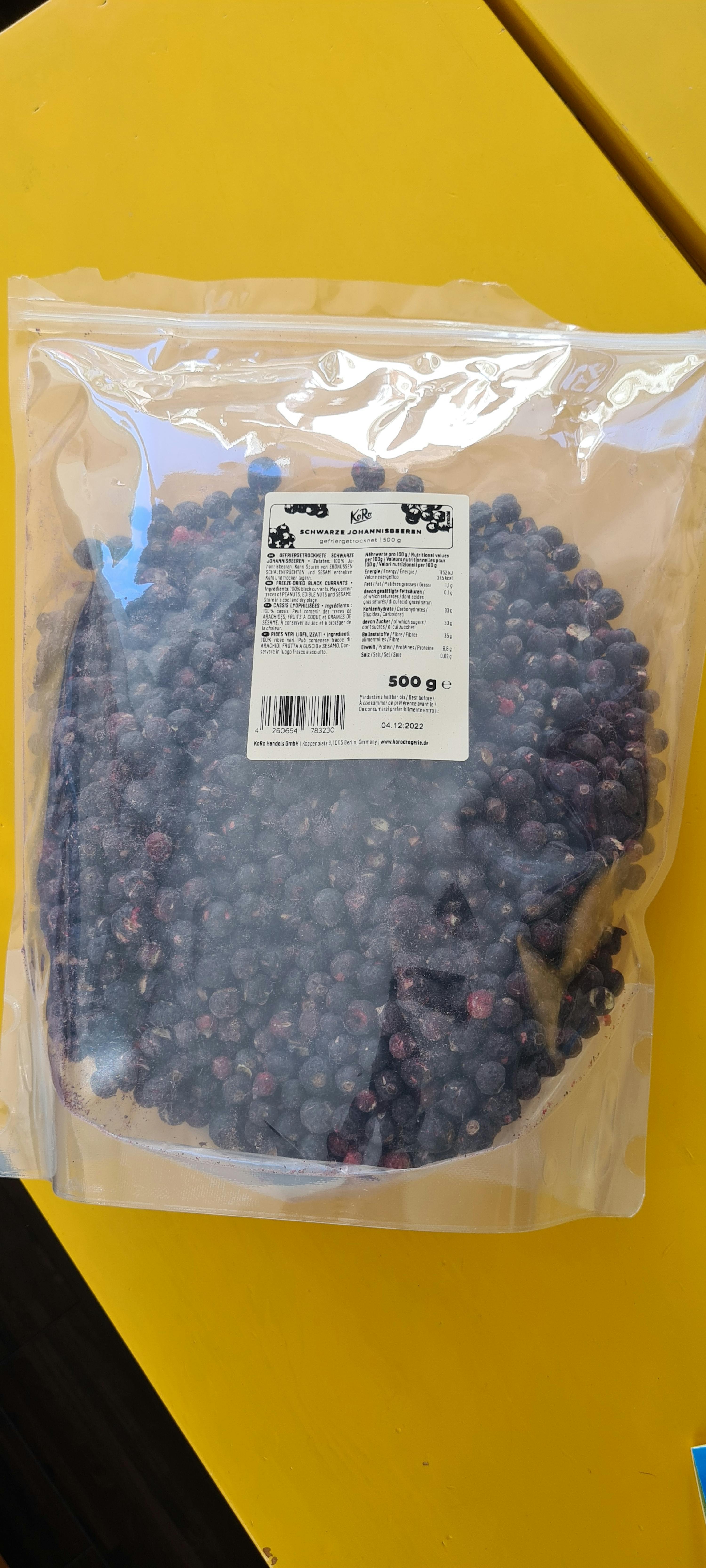 a bag of frozen blueberries is on a table
