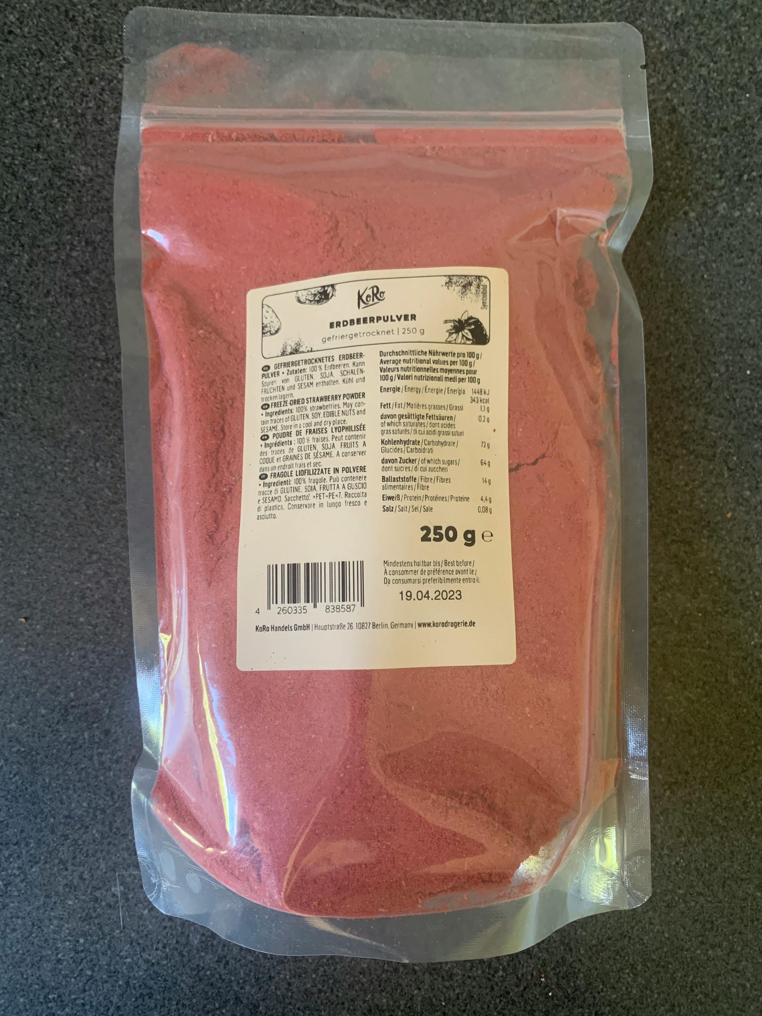 eine Plastiktüte mit einem Etikett auf der Rückseite und einem Gewicht von 250 g