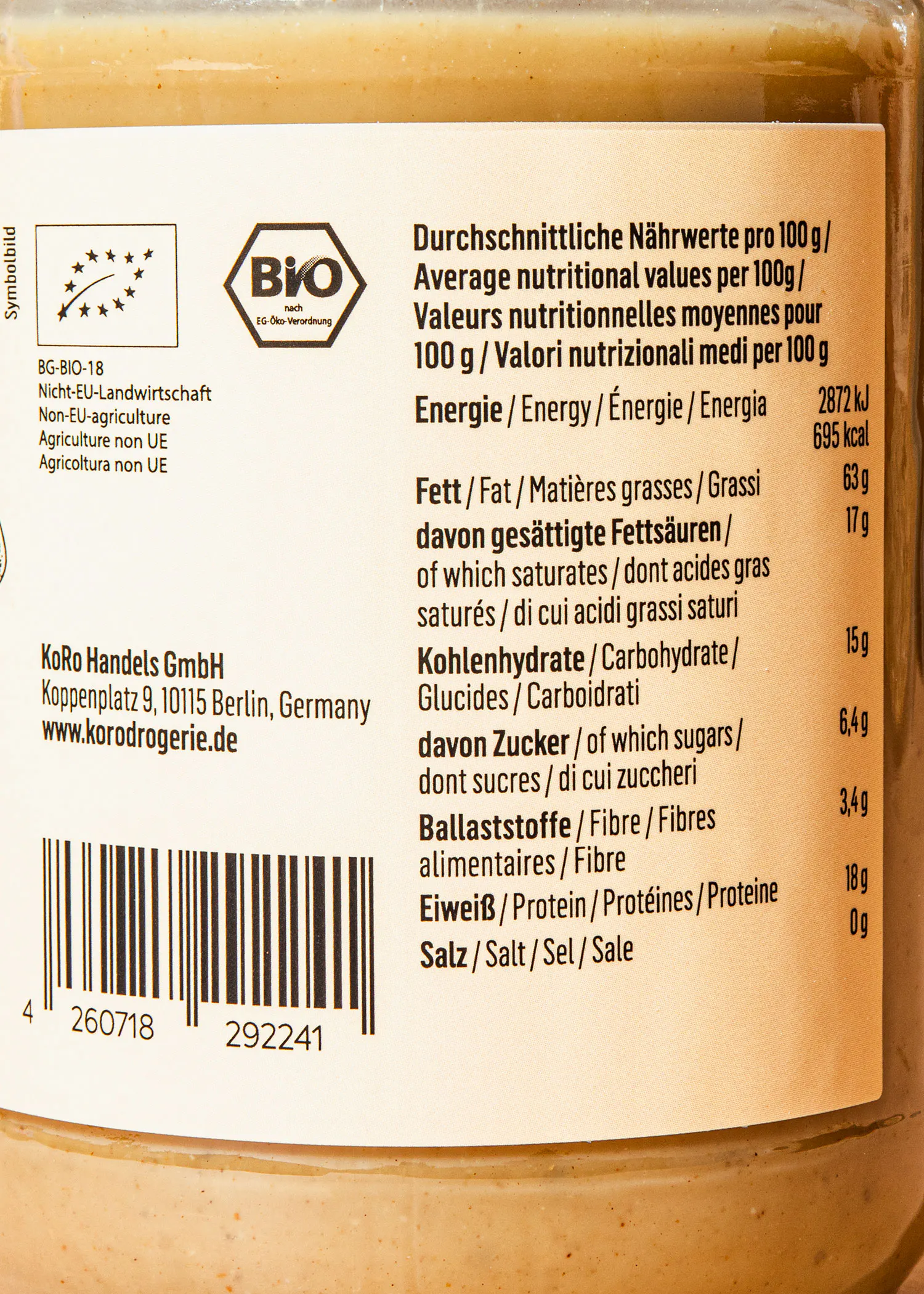 a jar of peanut butter has a label that says bio on it