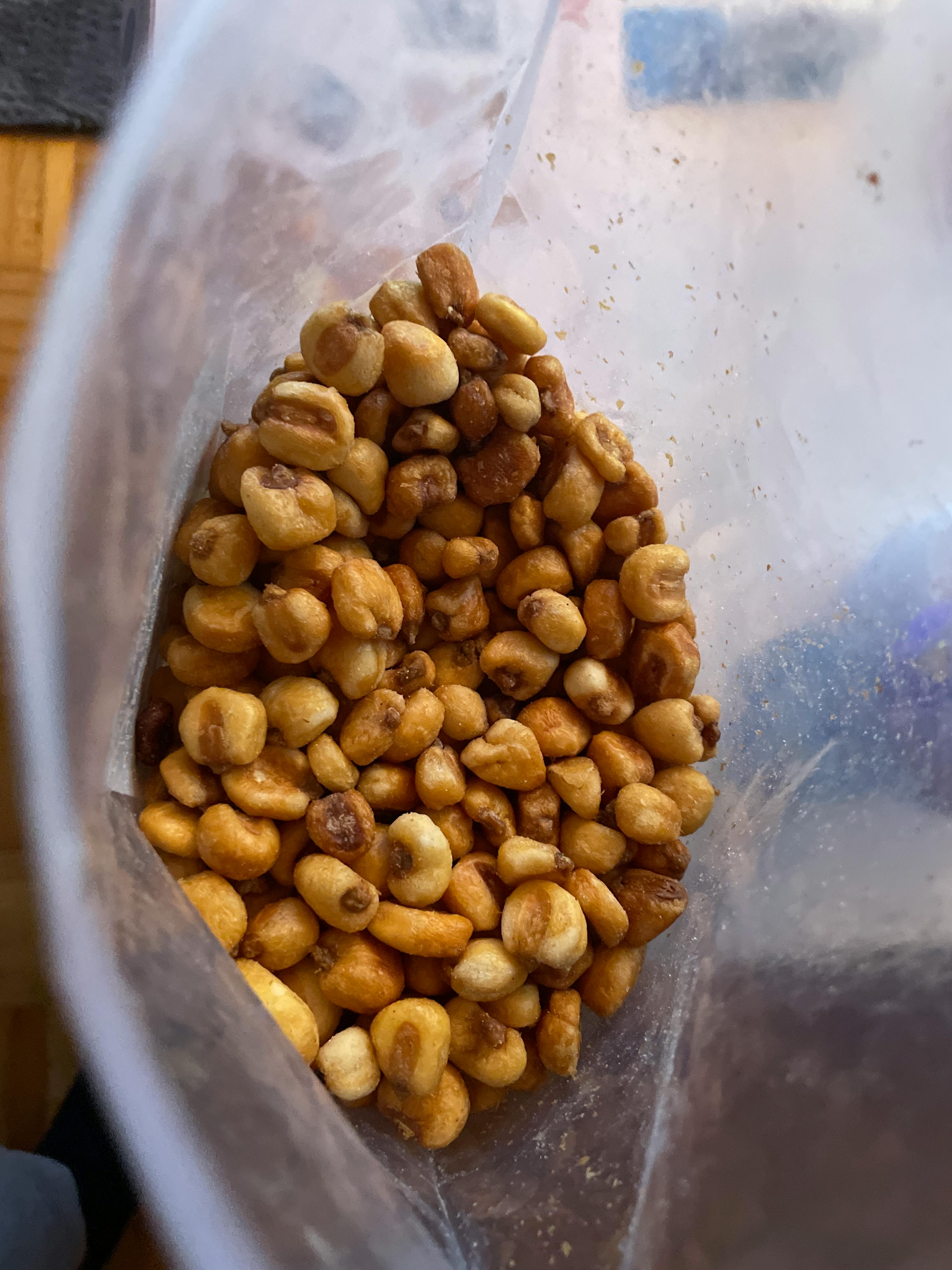 a bag of corn nuts is sitting on a table