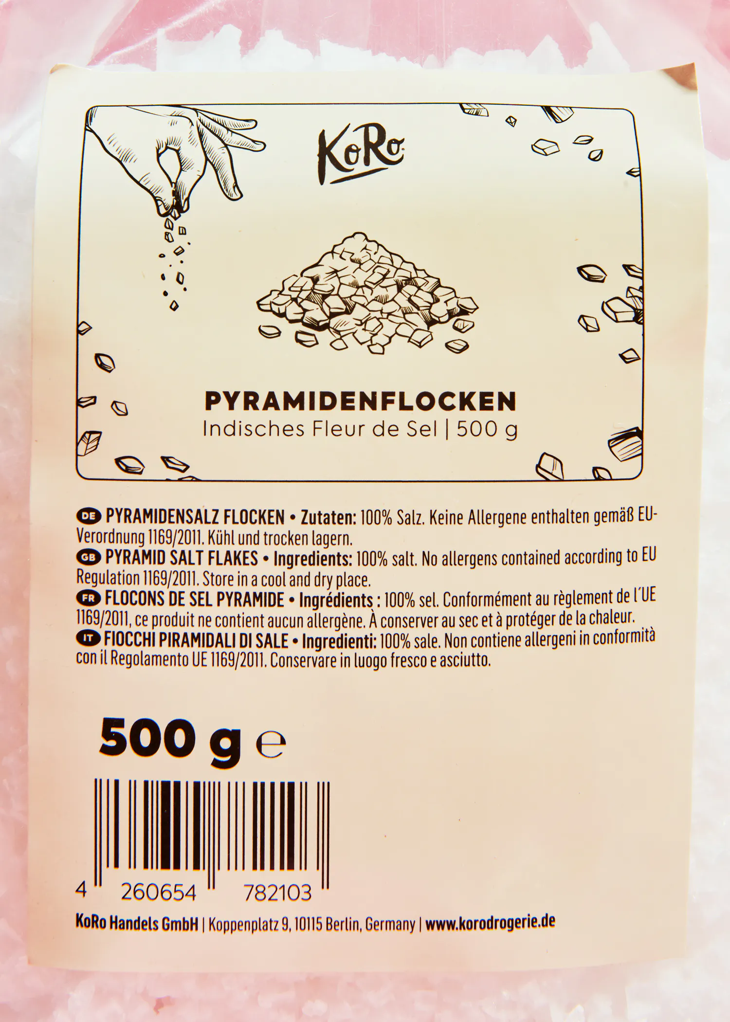 l' étiquette d' un sac de 500 g de fleur de sel