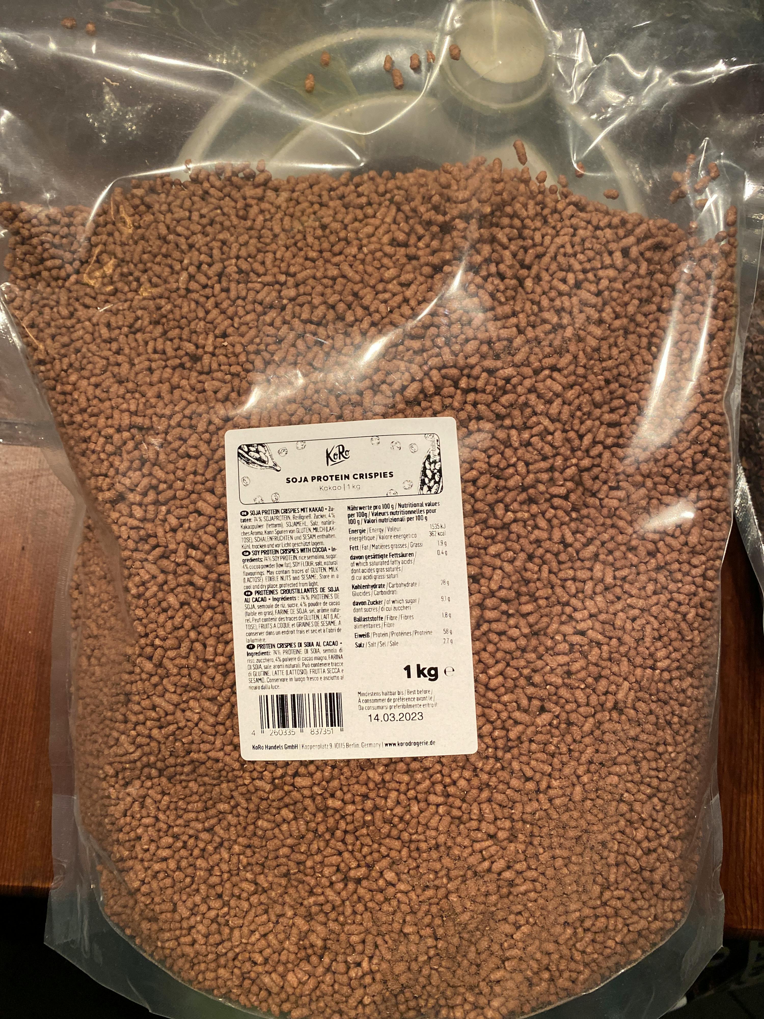 KoRo - Crispies aux protéines de soja (77%) au cacao 1 kg : :  Epicerie