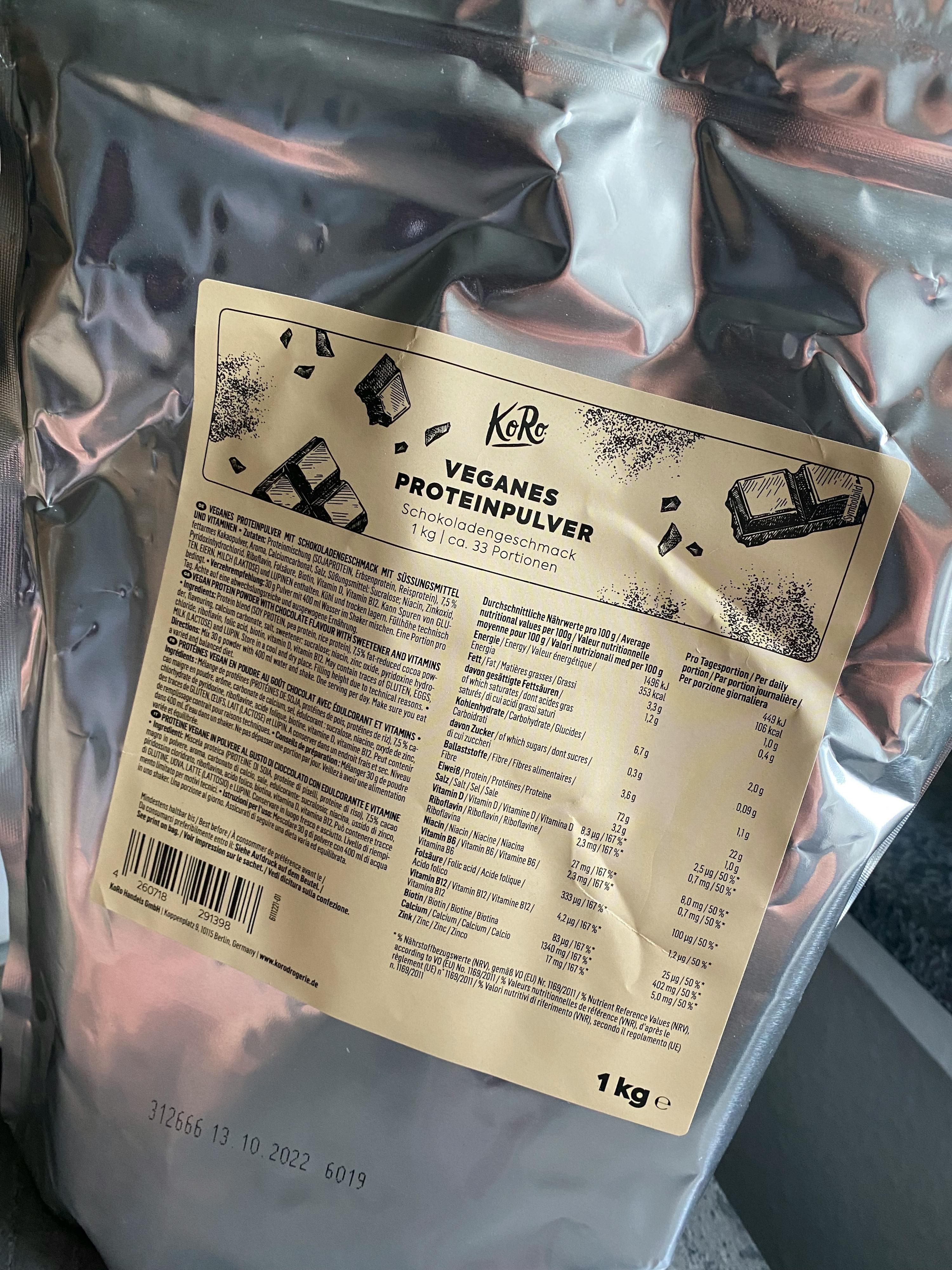 a bag of vegan protein powder has a label on it