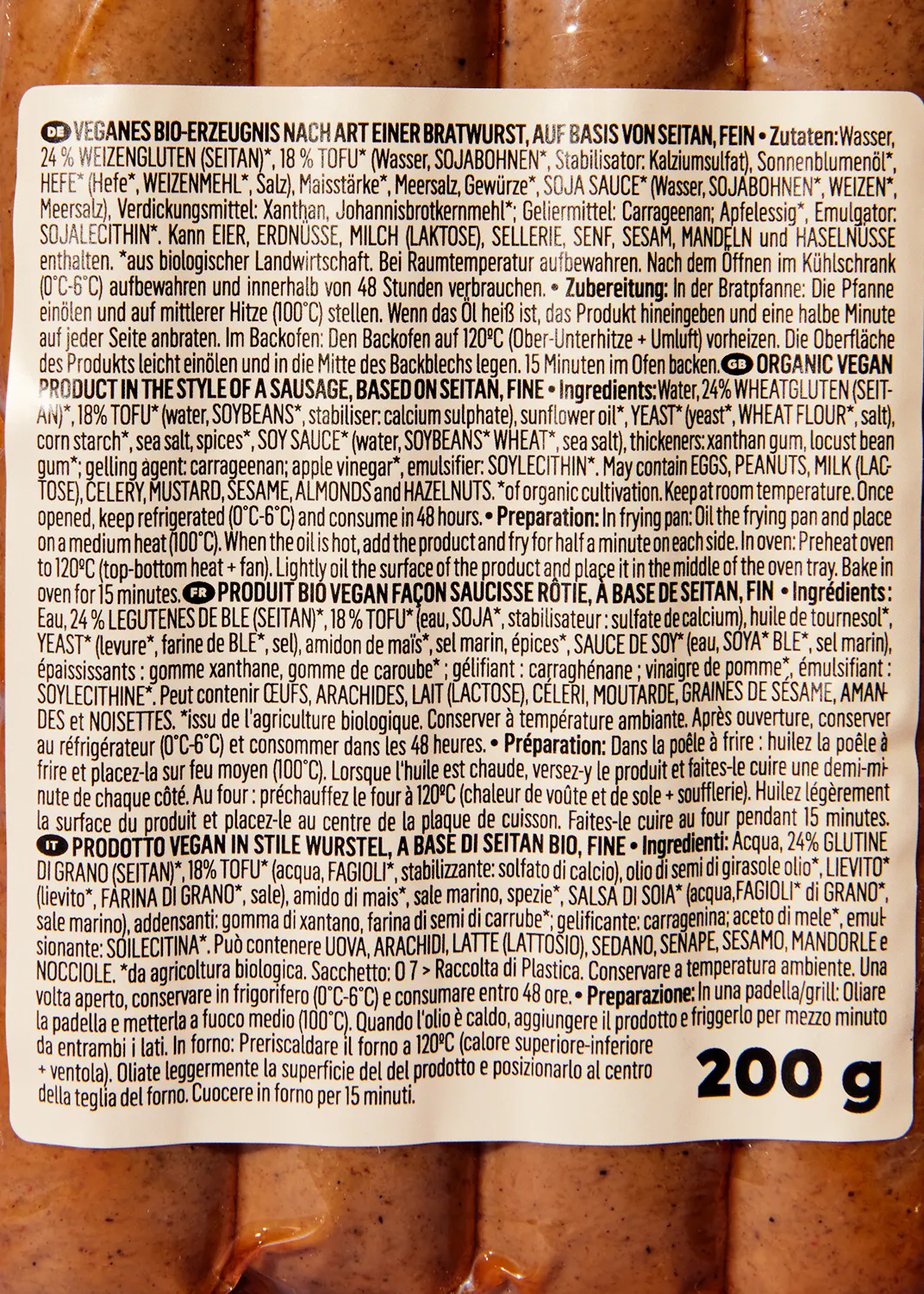 l' arrière de l' étiquette d' un produit de 200 g