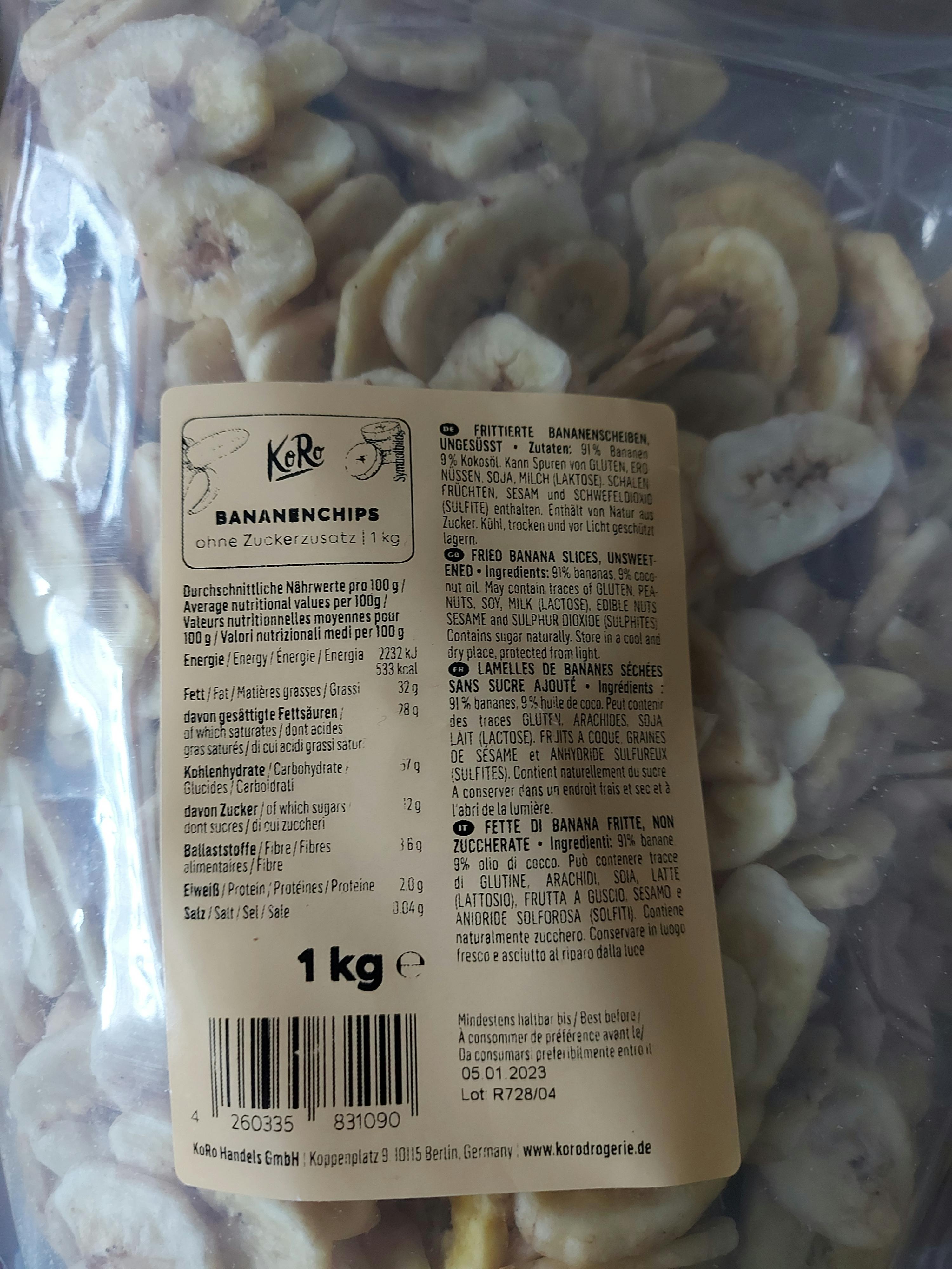 eine Packung Bananenchips mit einem Gewicht von 1kg