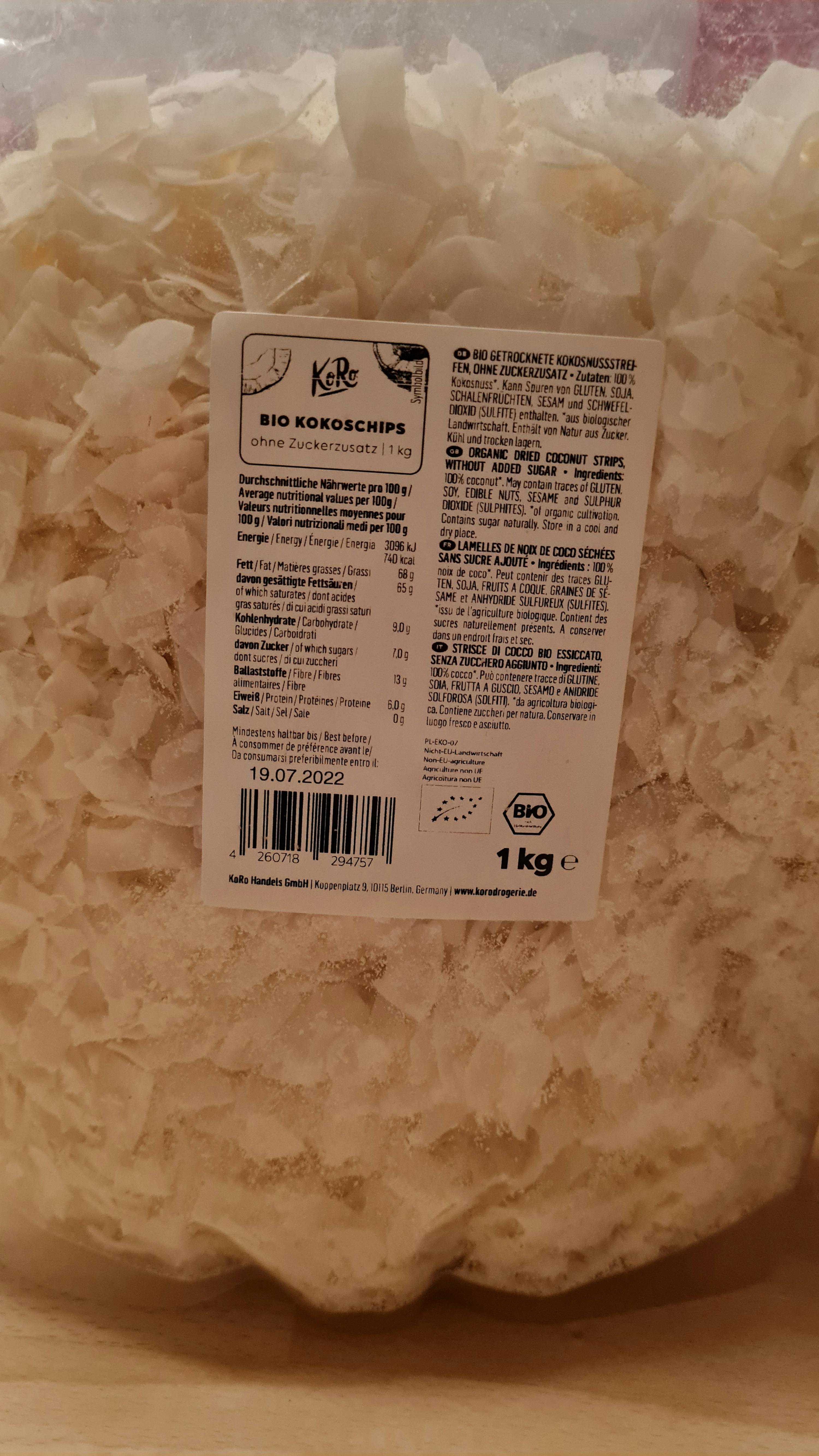 die Rückseite einer 1kg-Box von bio kokoschips