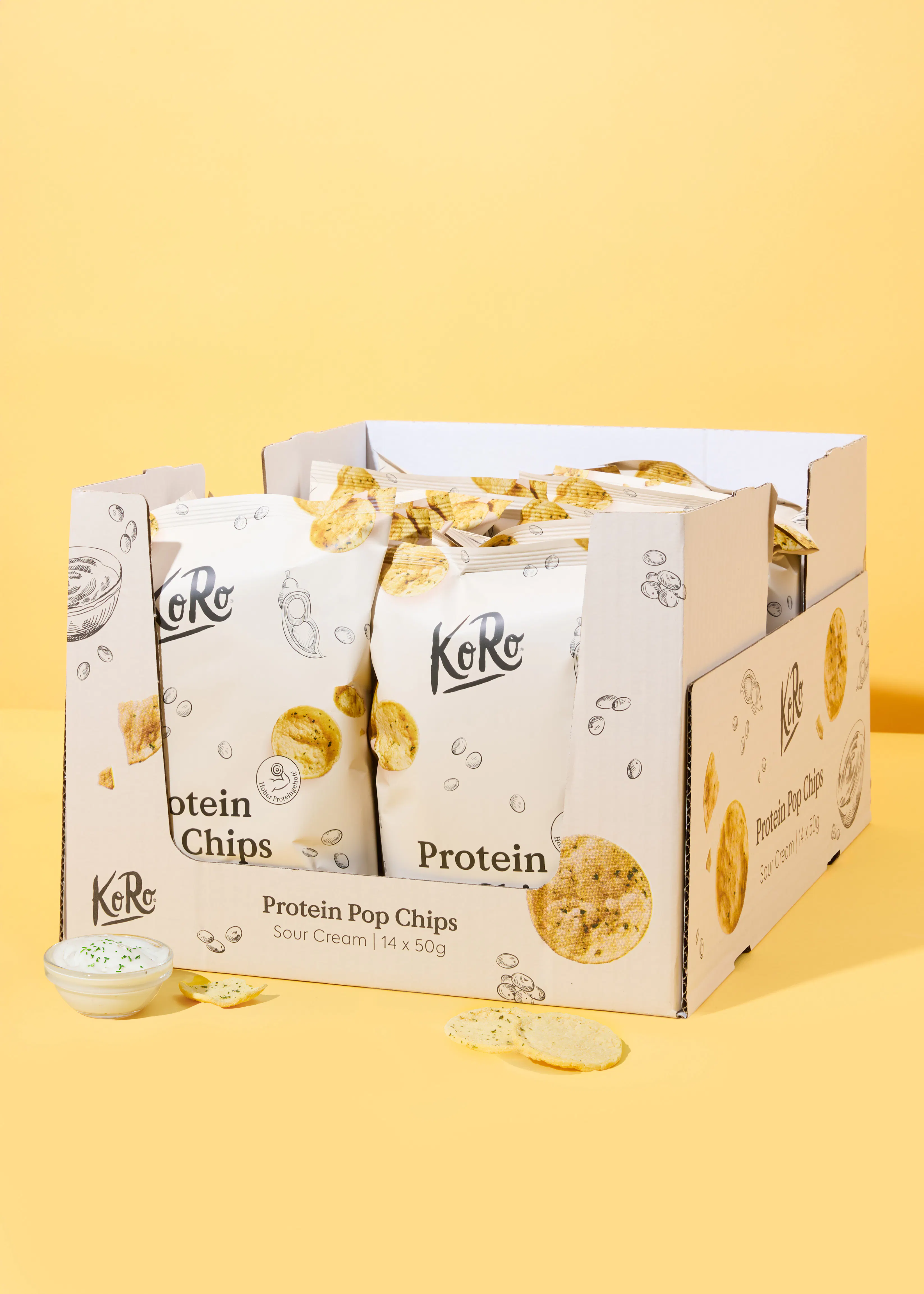 a box of kore protein pop chips sour cream