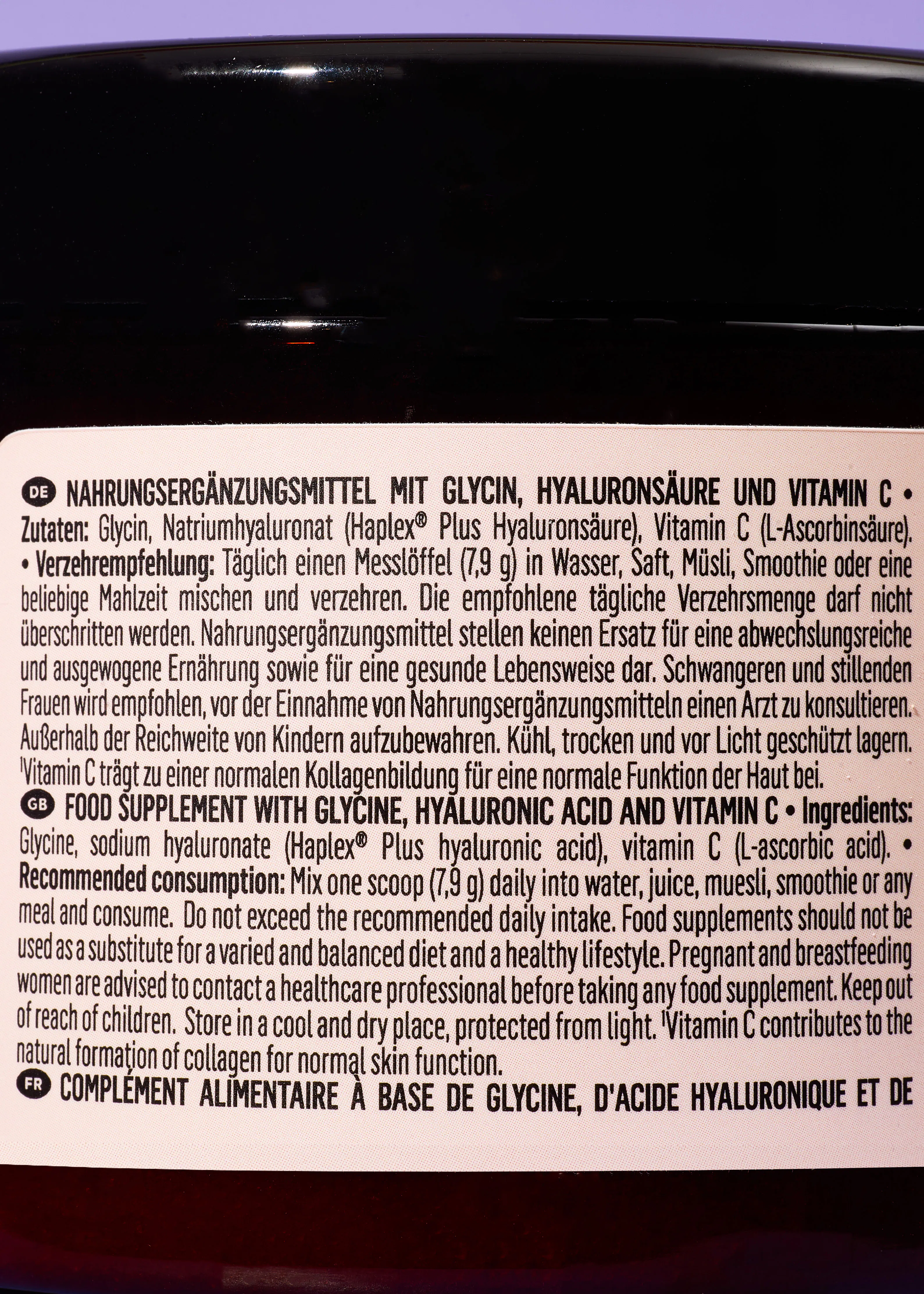 eine Nahaufnahme der Rückseite eines Nahrungsergänzungsmittels