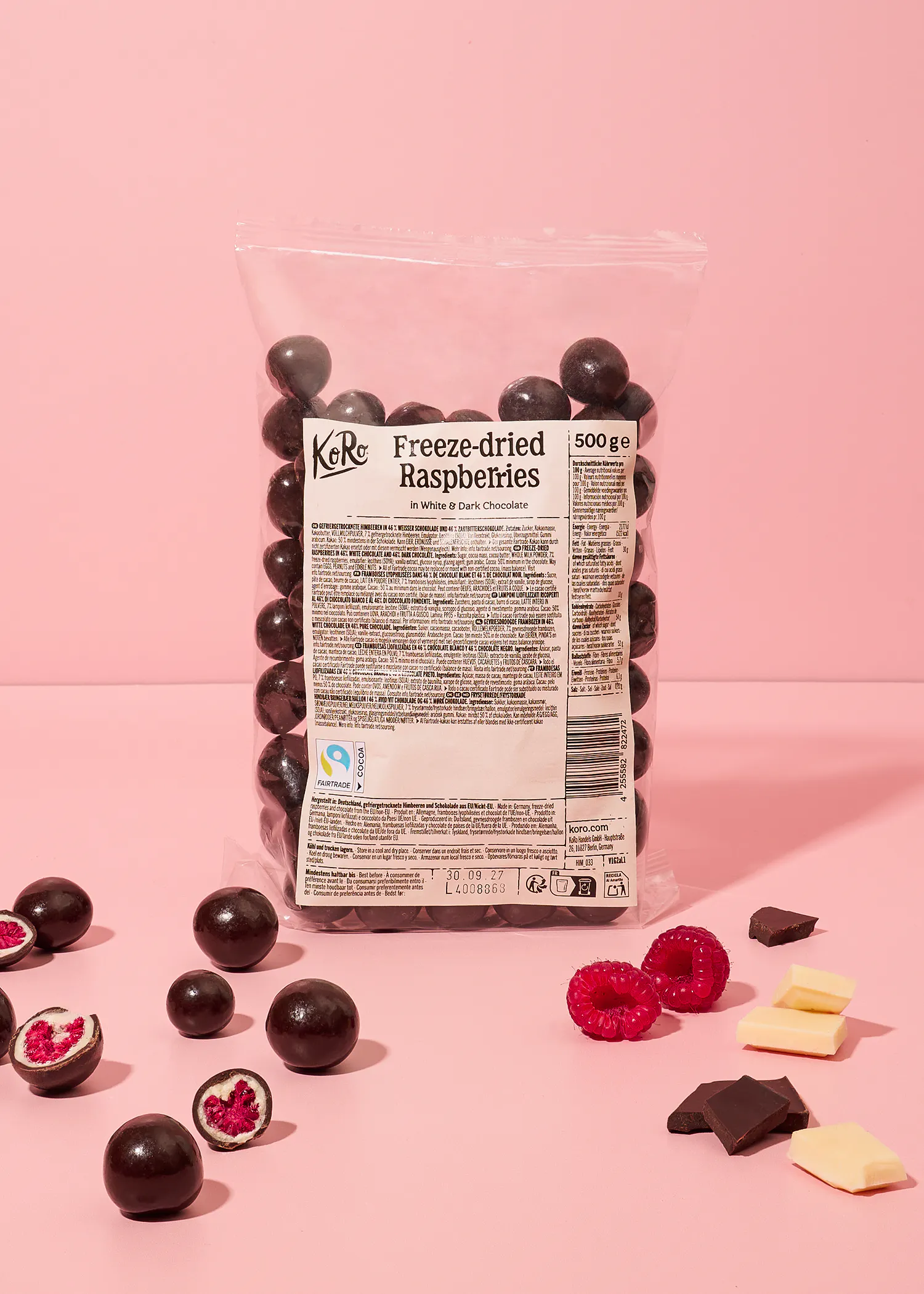Framboesas Liofilizadas em Chocolate Branco e Negro | 500 g