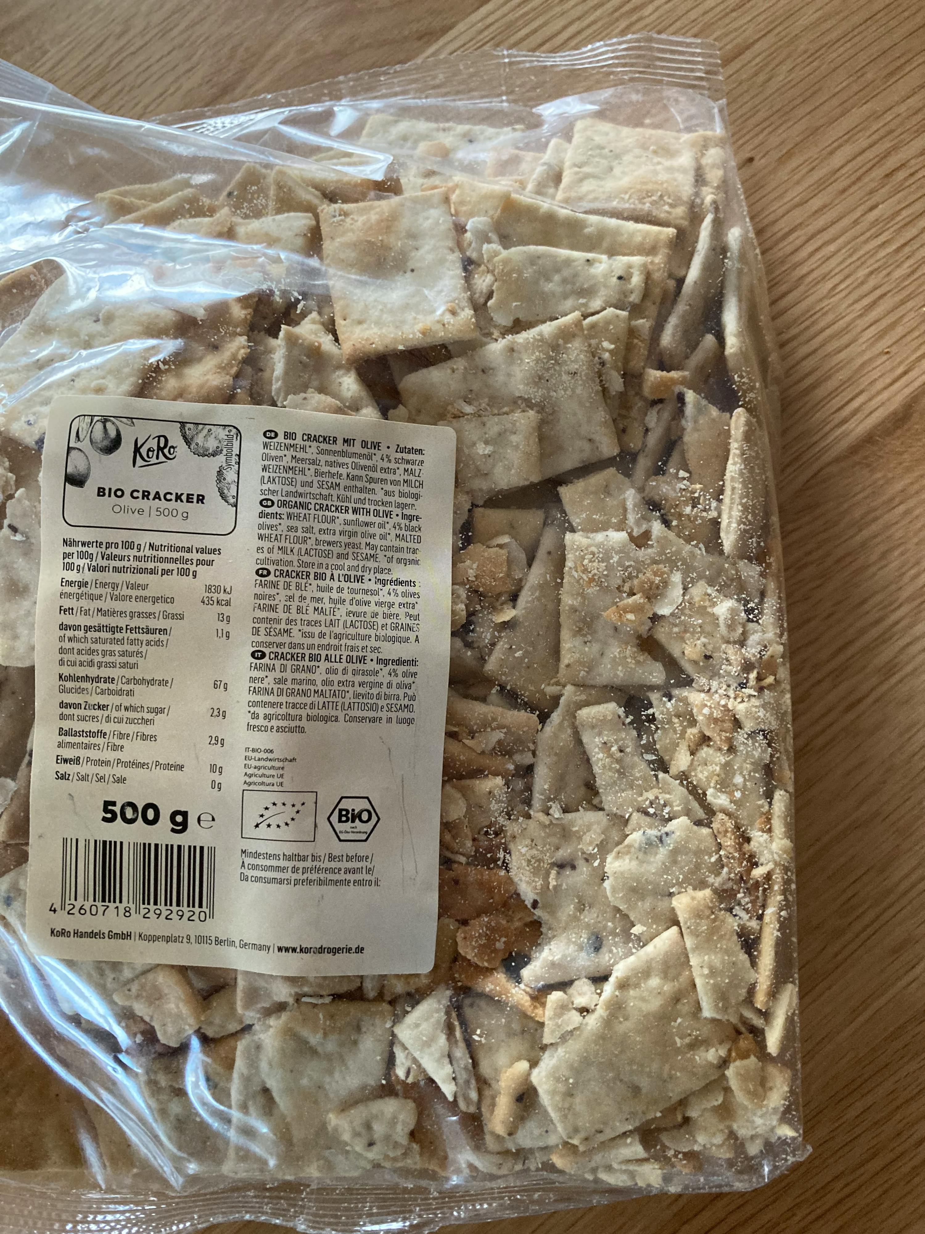 a bag of bio crackers is sitting on a table