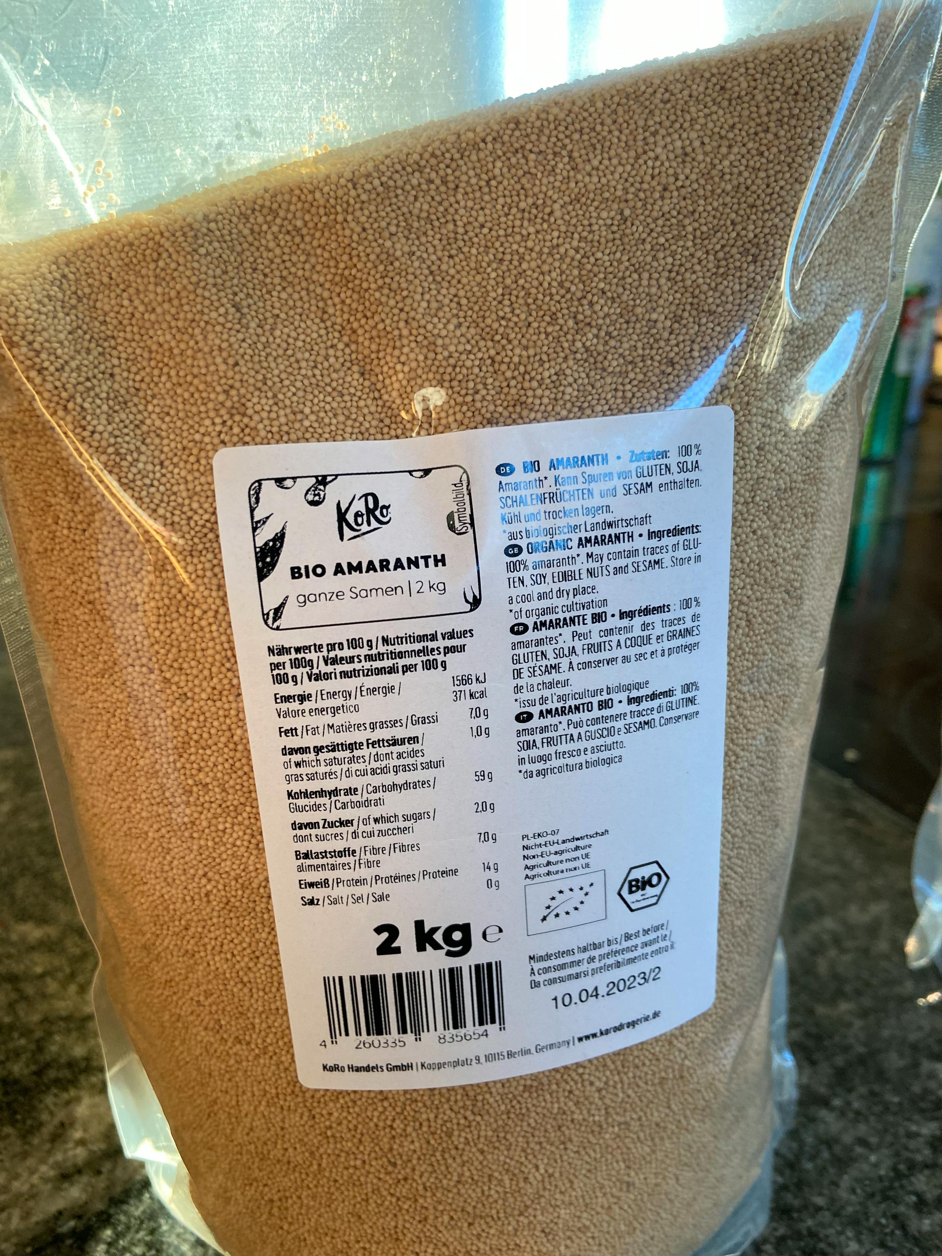 eine Nahaufnahme eines Bio-Amaranth-Beutels