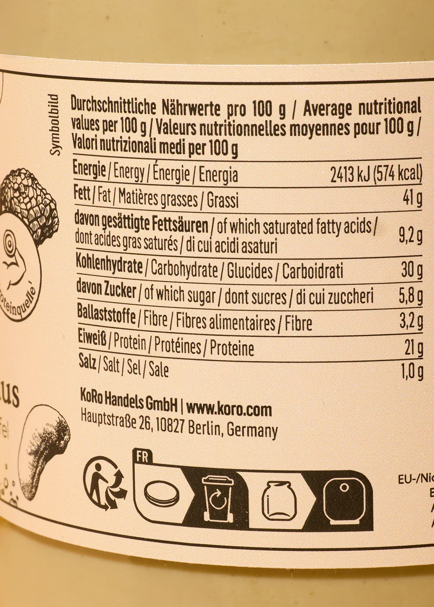 a close up of a nutrition label on a jar