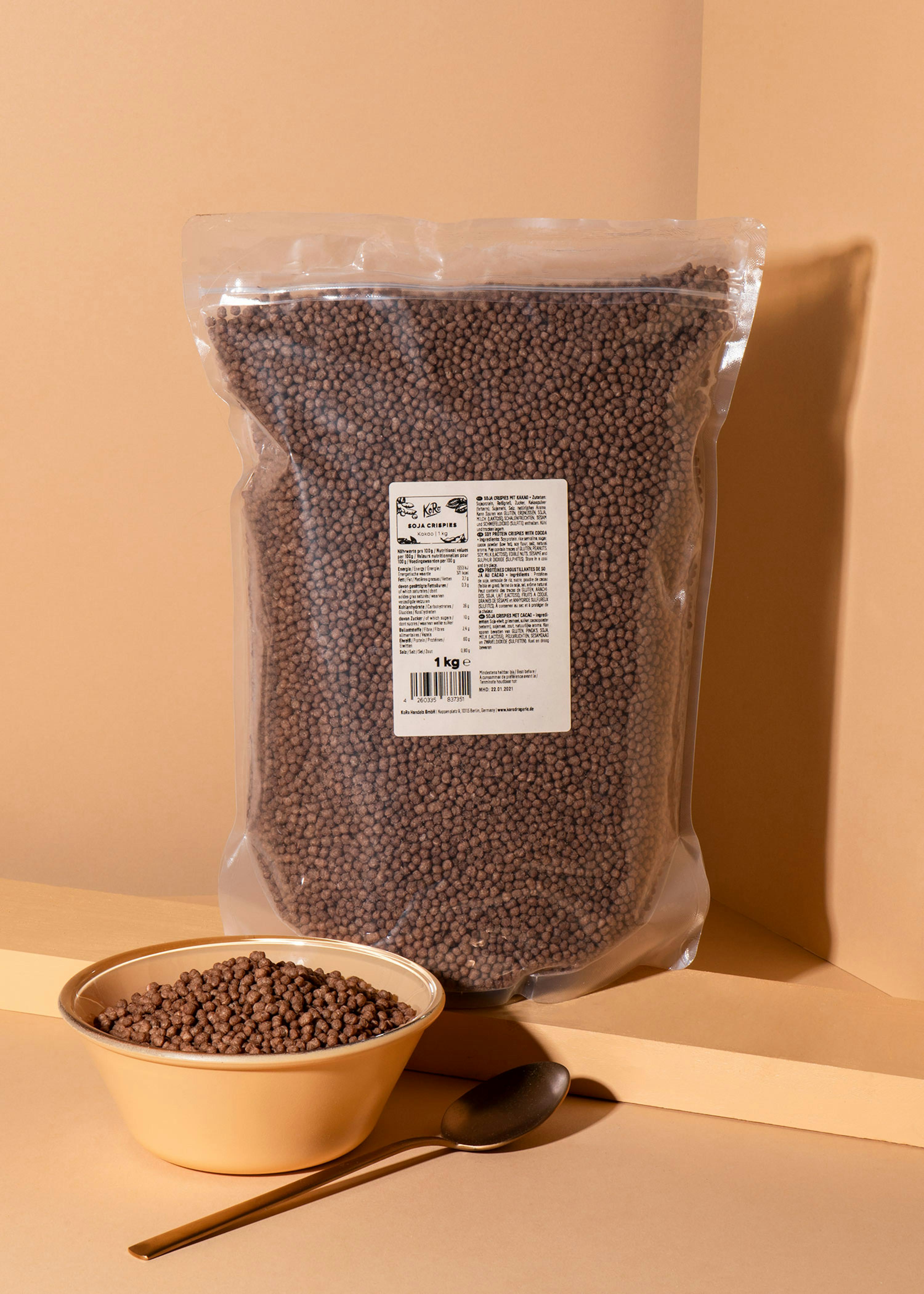 Sojacrispies mit Kakao 1kg, vegan und proteinreich. Knusprige Soja