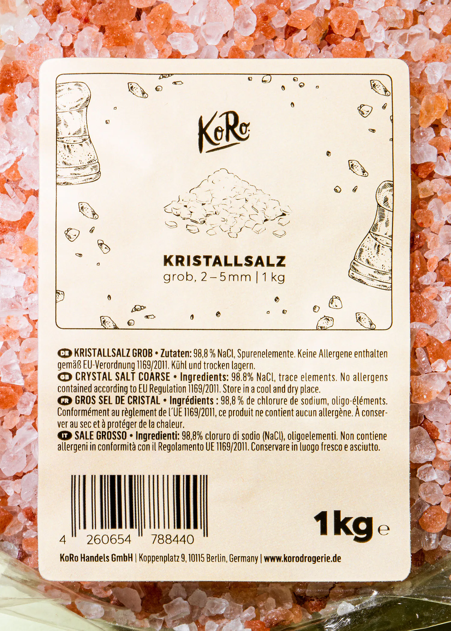 a label on a package of korallsalz says 1 kg