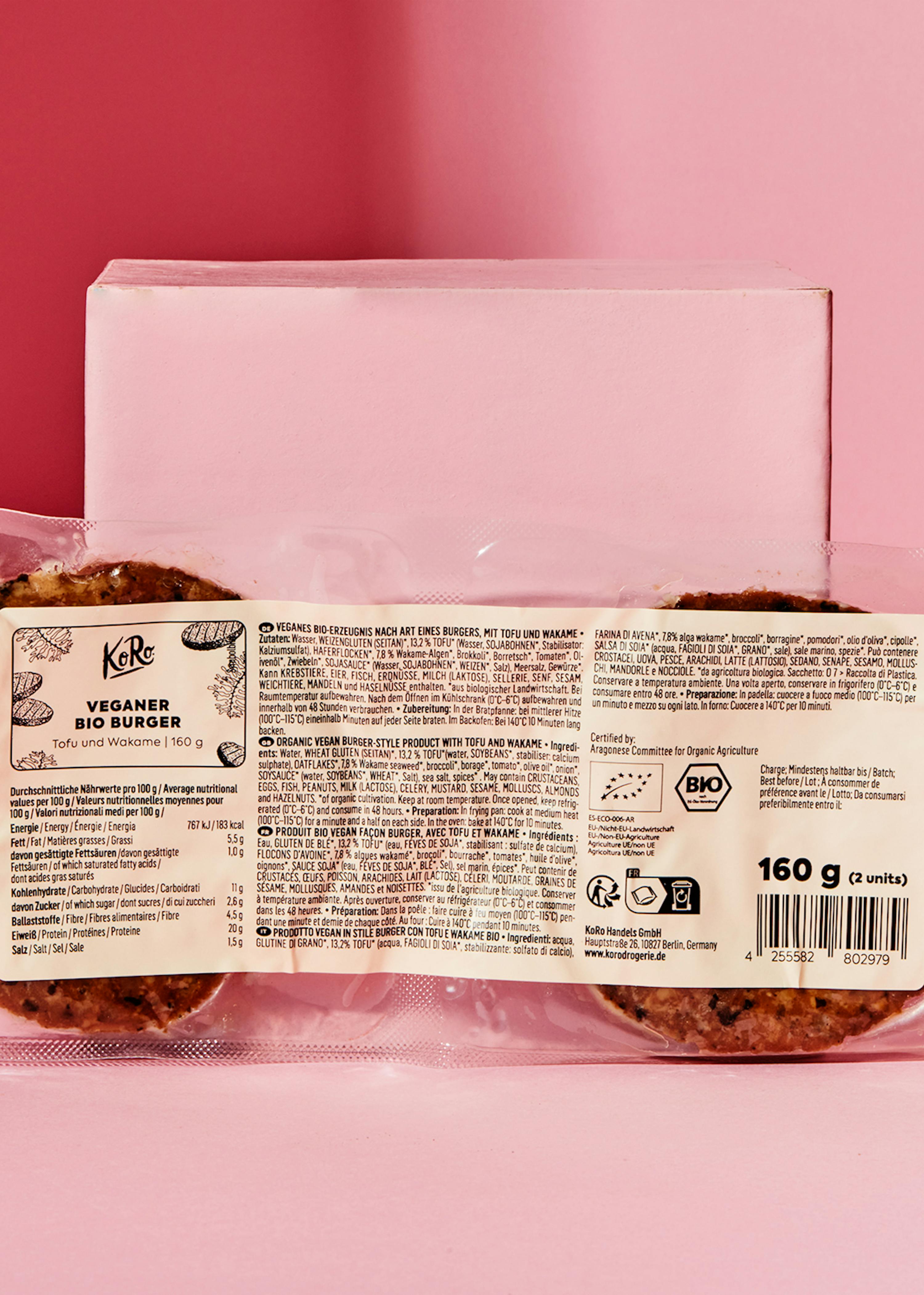 die rückseite einer packung veganer bio-burger