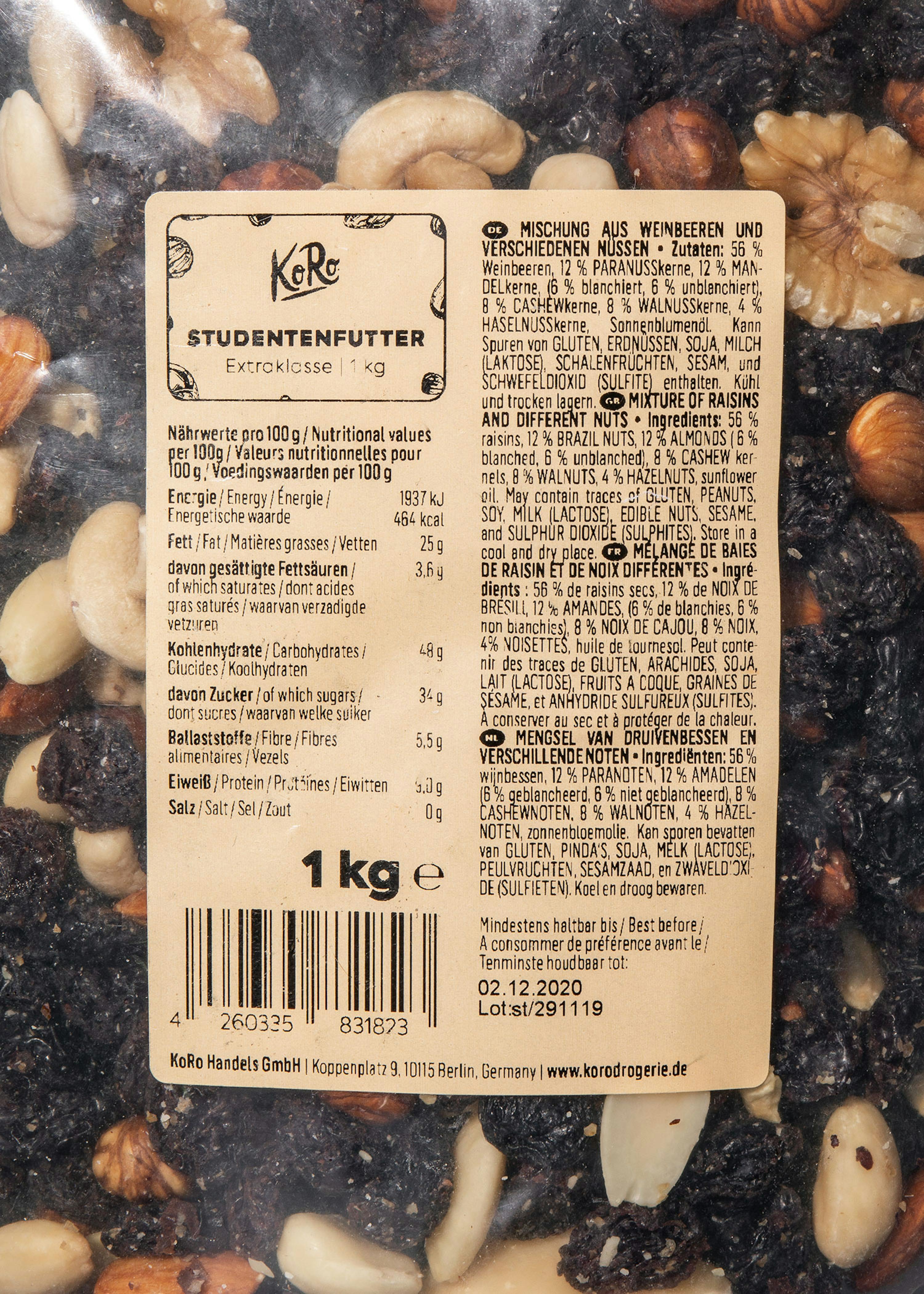 Mélange de raisins secs et de noix 1 kg - Sans additif