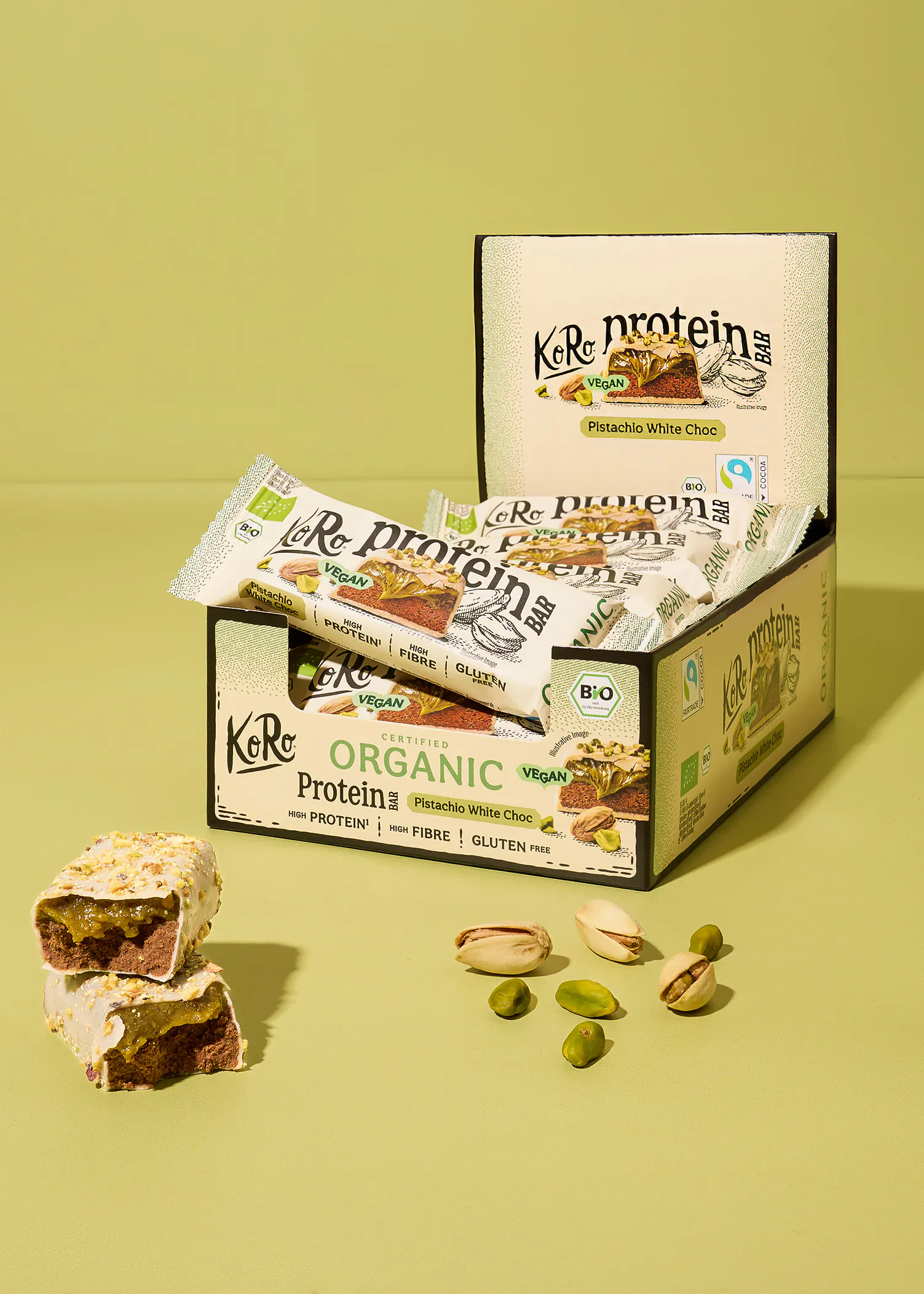 Vegaaninen Luomu Proteiinipatukka Pistaasi Valkosuklaa | 12 x 45 g